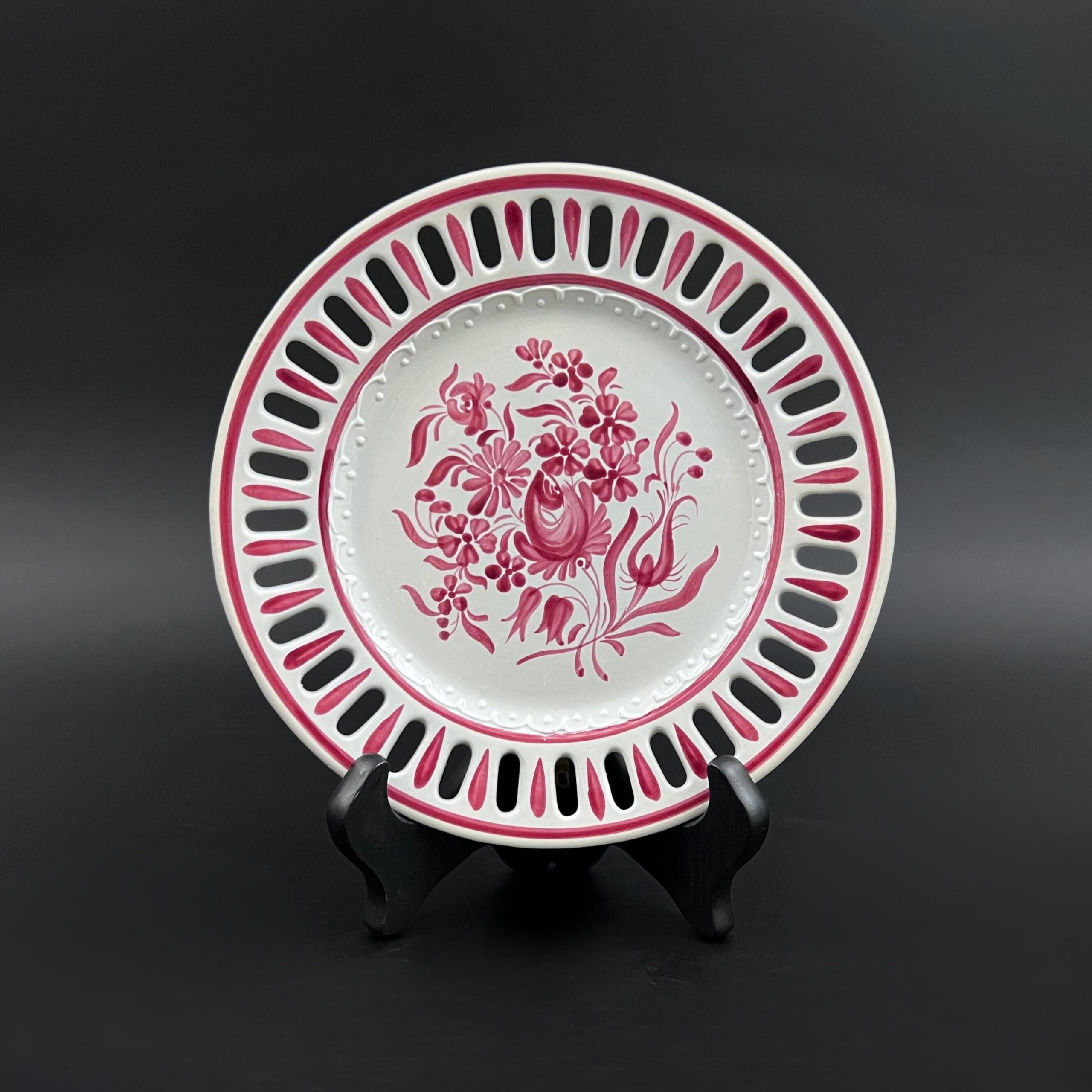 Vintage French Porcelain Wall Plate: Hand-Painted Floral Reticulated Decor - Image 3