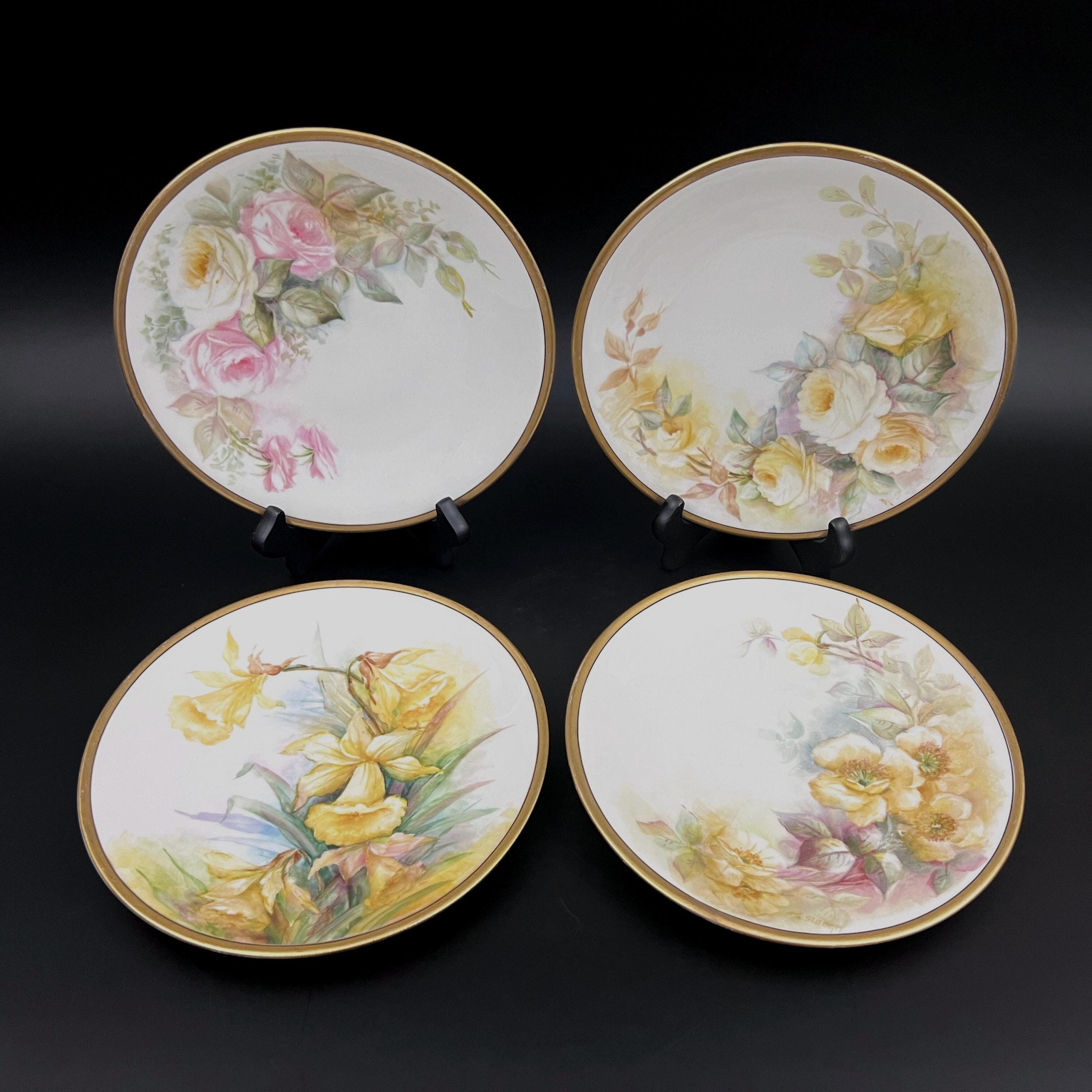 Antique Limoges Floral Plates Set: Tressemanes & Vogt, Art Nouveau - Image 4
