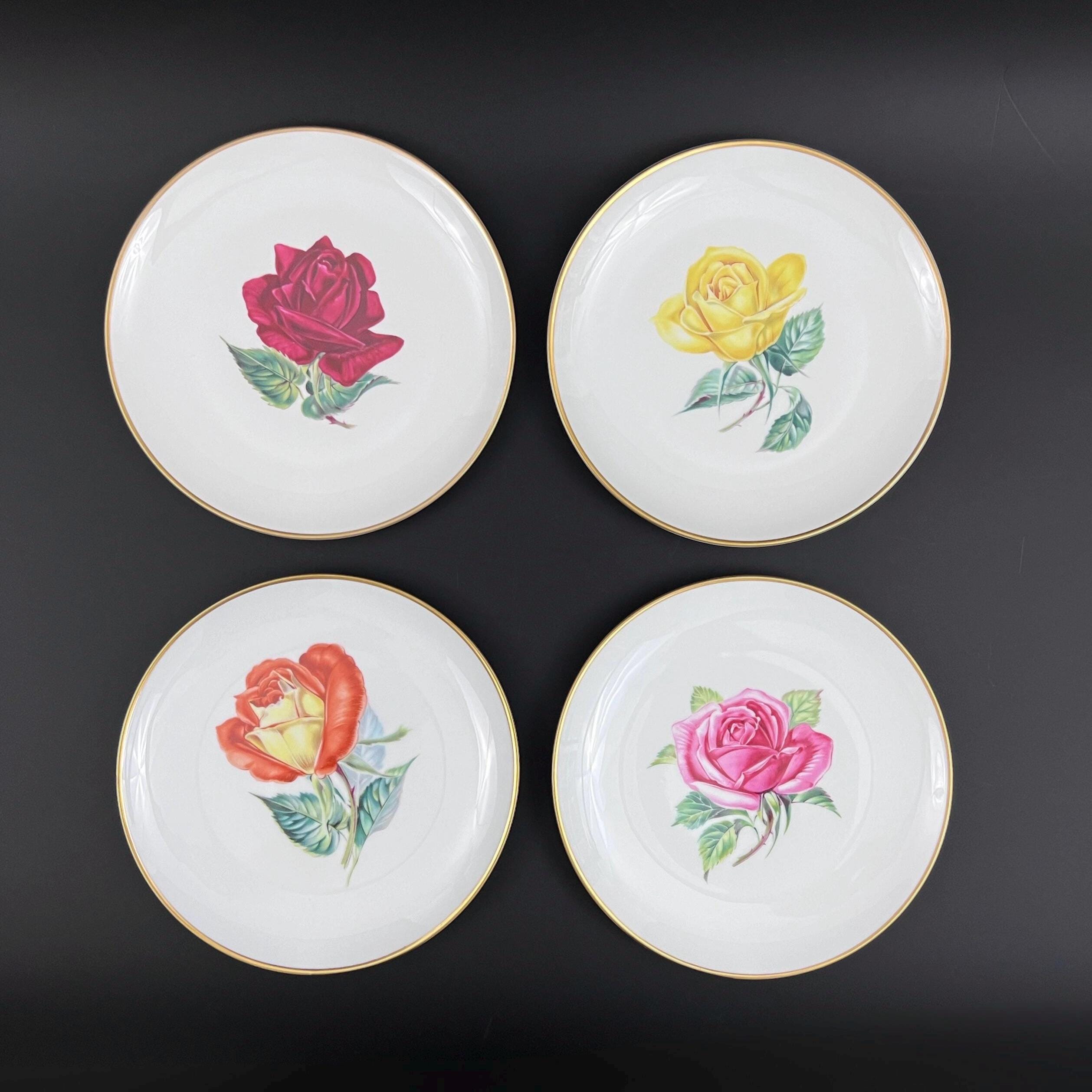 Vintage Heinrich H&C Selb Bavaria Rose Plates, Set of 4, Gold Trim - Image 3
