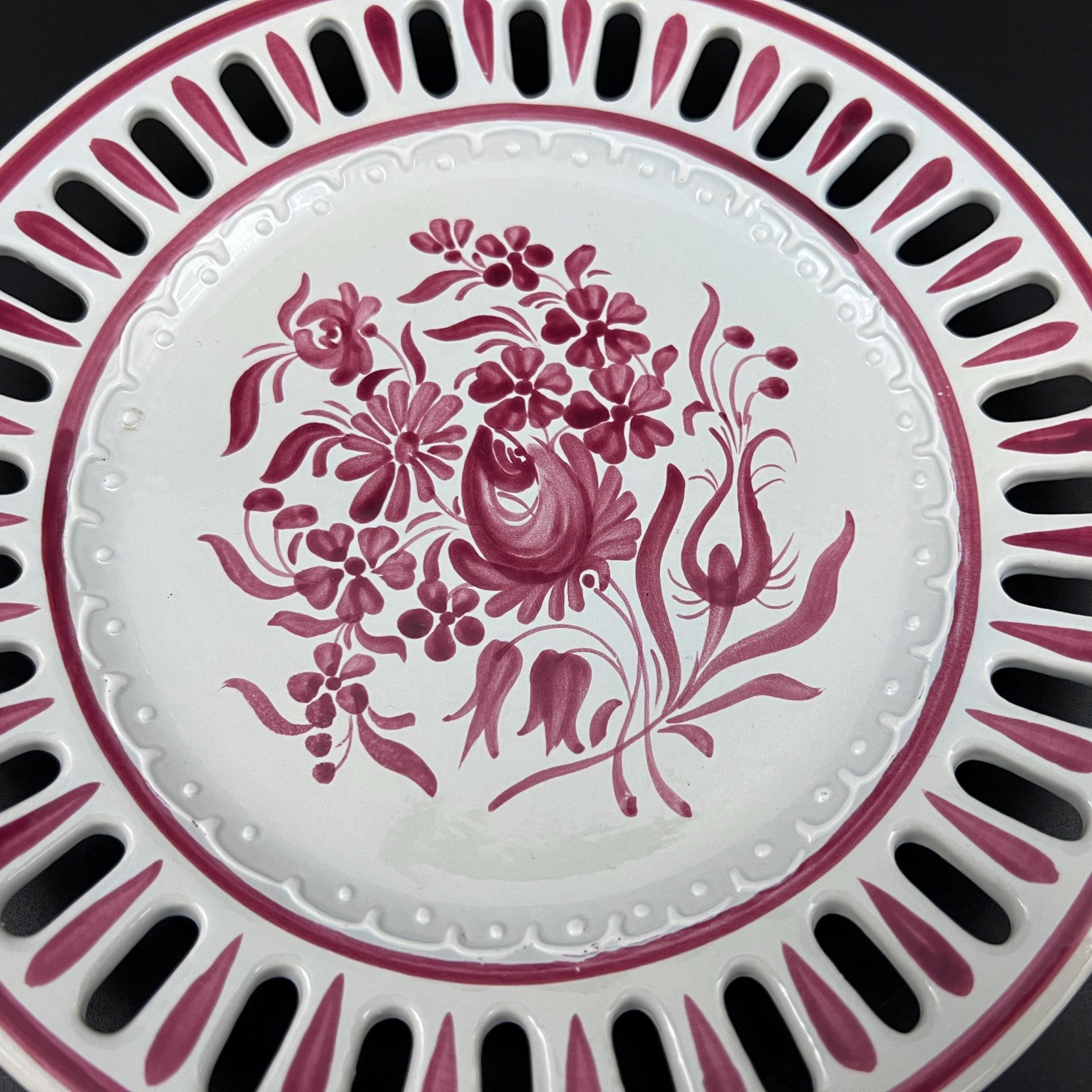 Vintage French Porcelain Wall Plate: Hand-Painted Floral Reticulated Decor - Image 5