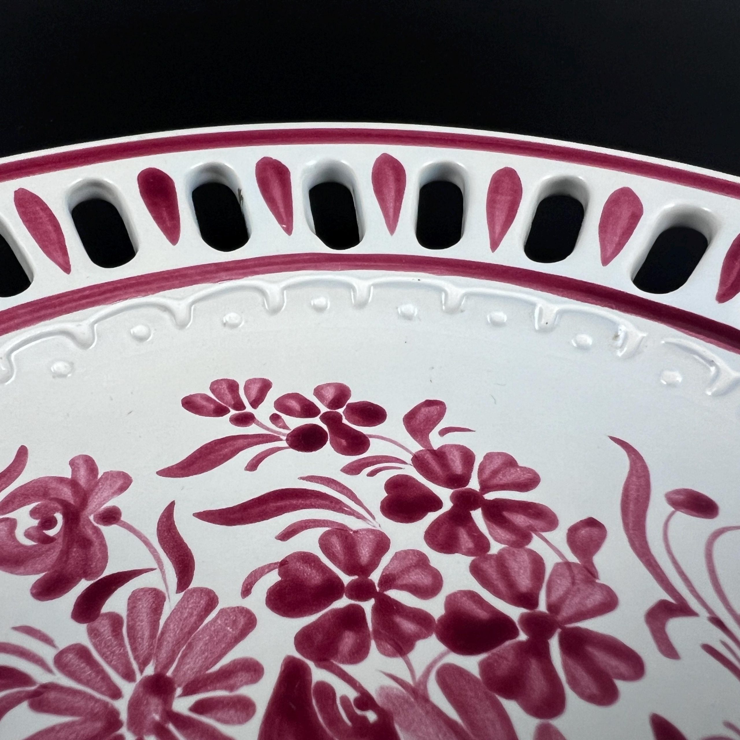 Vintage French Porcelain Wall Plate: Hand-Painted Floral Reticulated Decor - Image 6