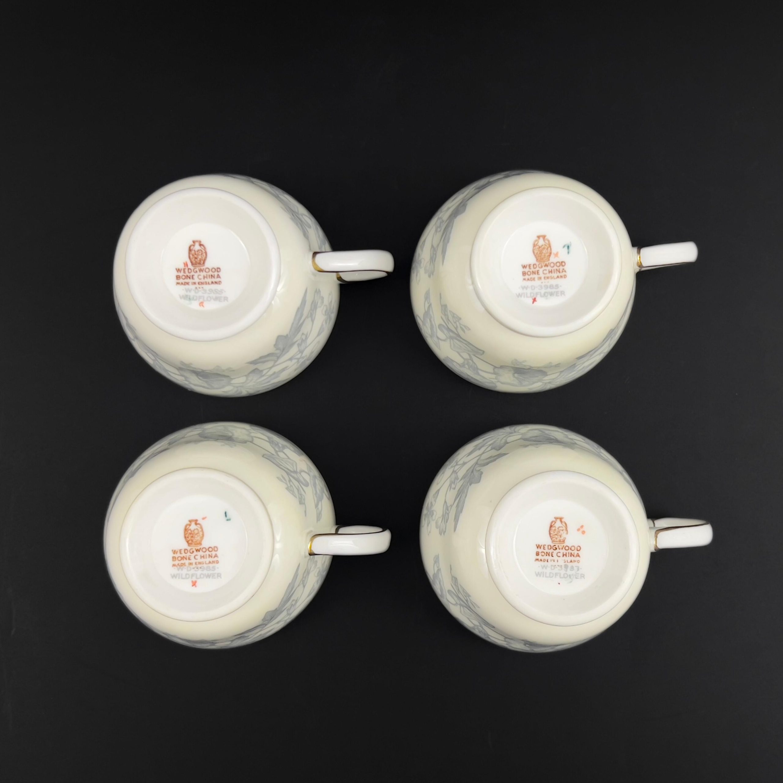 Vintage Wedgwood Wildflower Teacups & Saucers, Set of 4, Ivory Floral, Gold Trim - Image 7