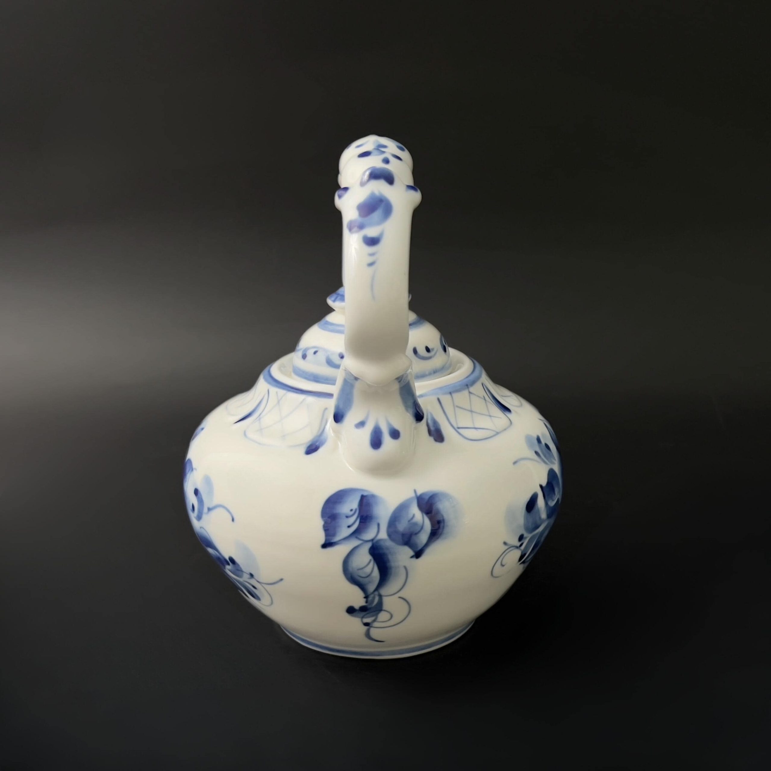 Vintage Gzhel Porcelain Teapot: Hand-Painted Cobalt Blue Rose, Signed - Image 4