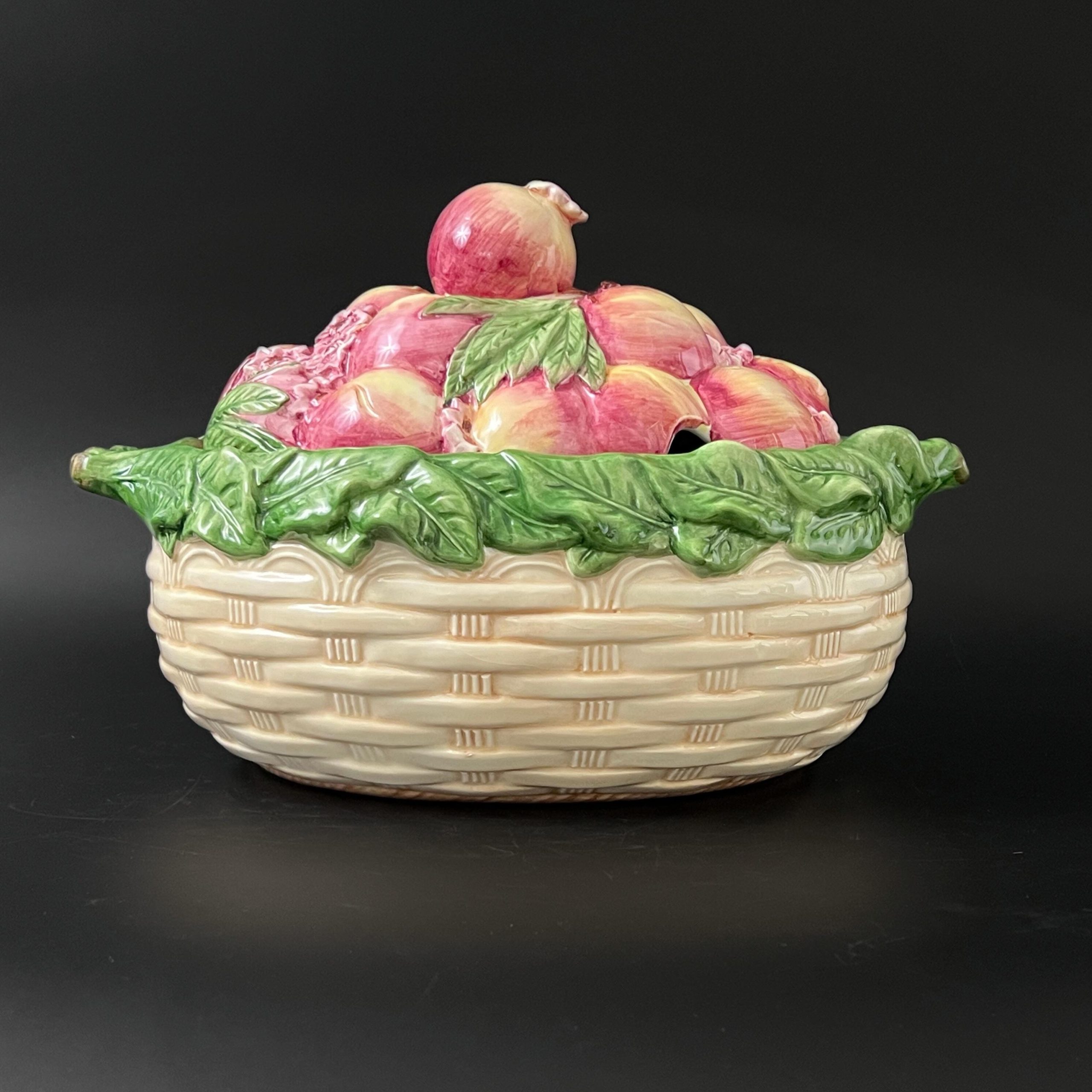 Vintage Italian Majolica Pomegranate Tureen: Mid-Century Ceramic Decor
