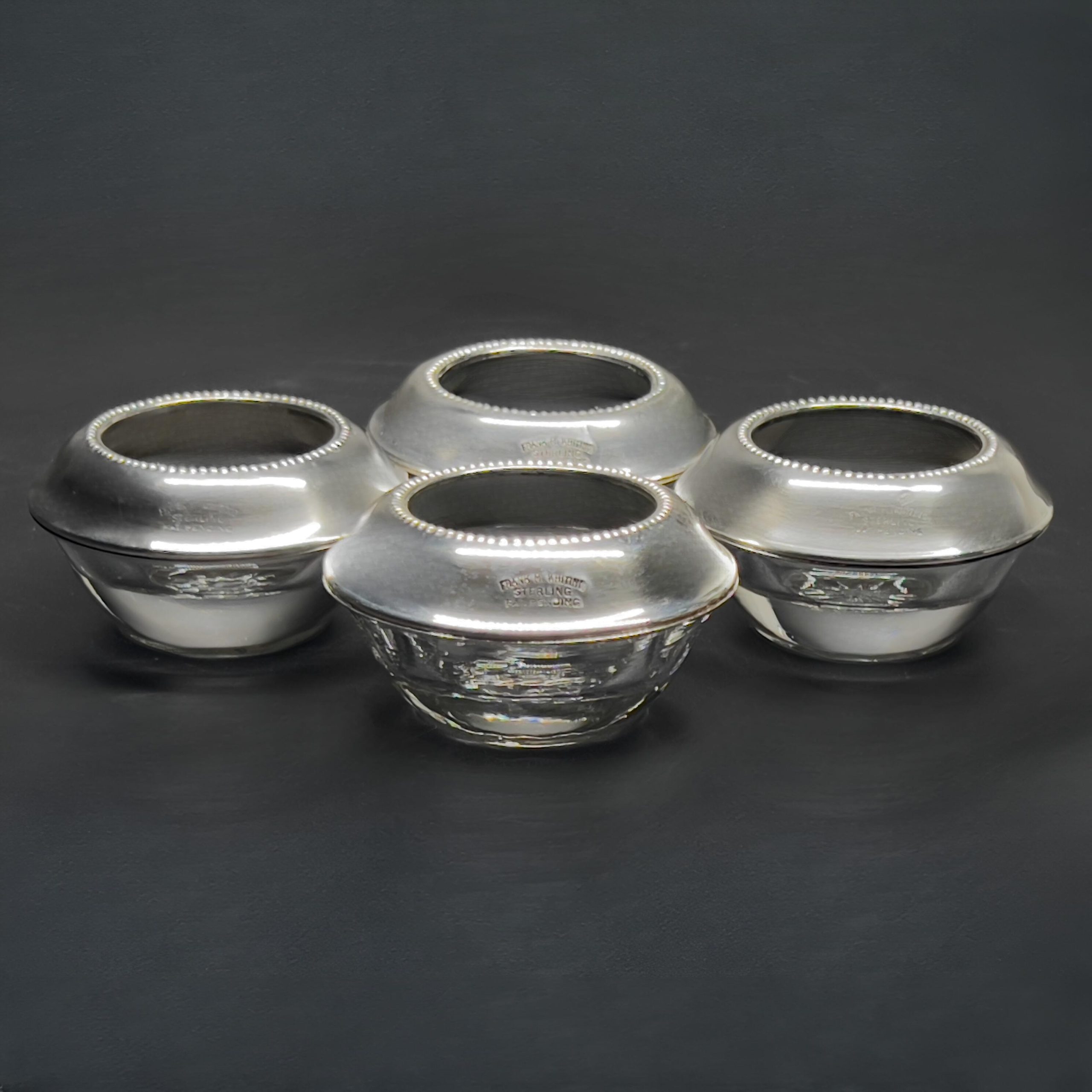 Antique Frank M. Whiting Sterling Silver Rim Crystal Salt Cellars - Set of 4 - Image 7