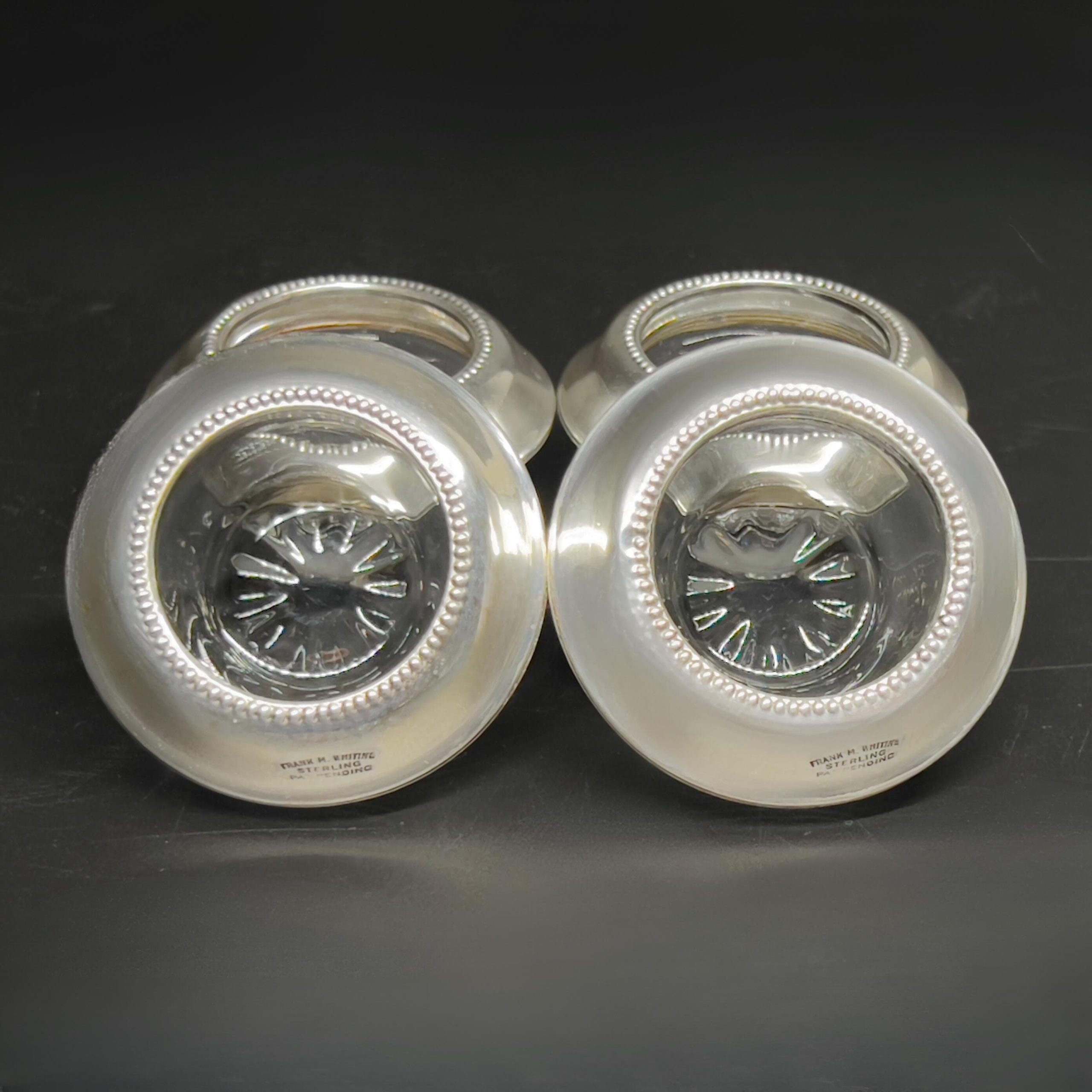 Antique Frank M. Whiting Sterling Silver Rim Crystal Salt Cellars - Set of 4 - Image 5