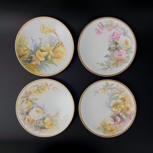 Antique Limoges Floral Plates Set: Tressemanes & Vogt, Art Nouveau