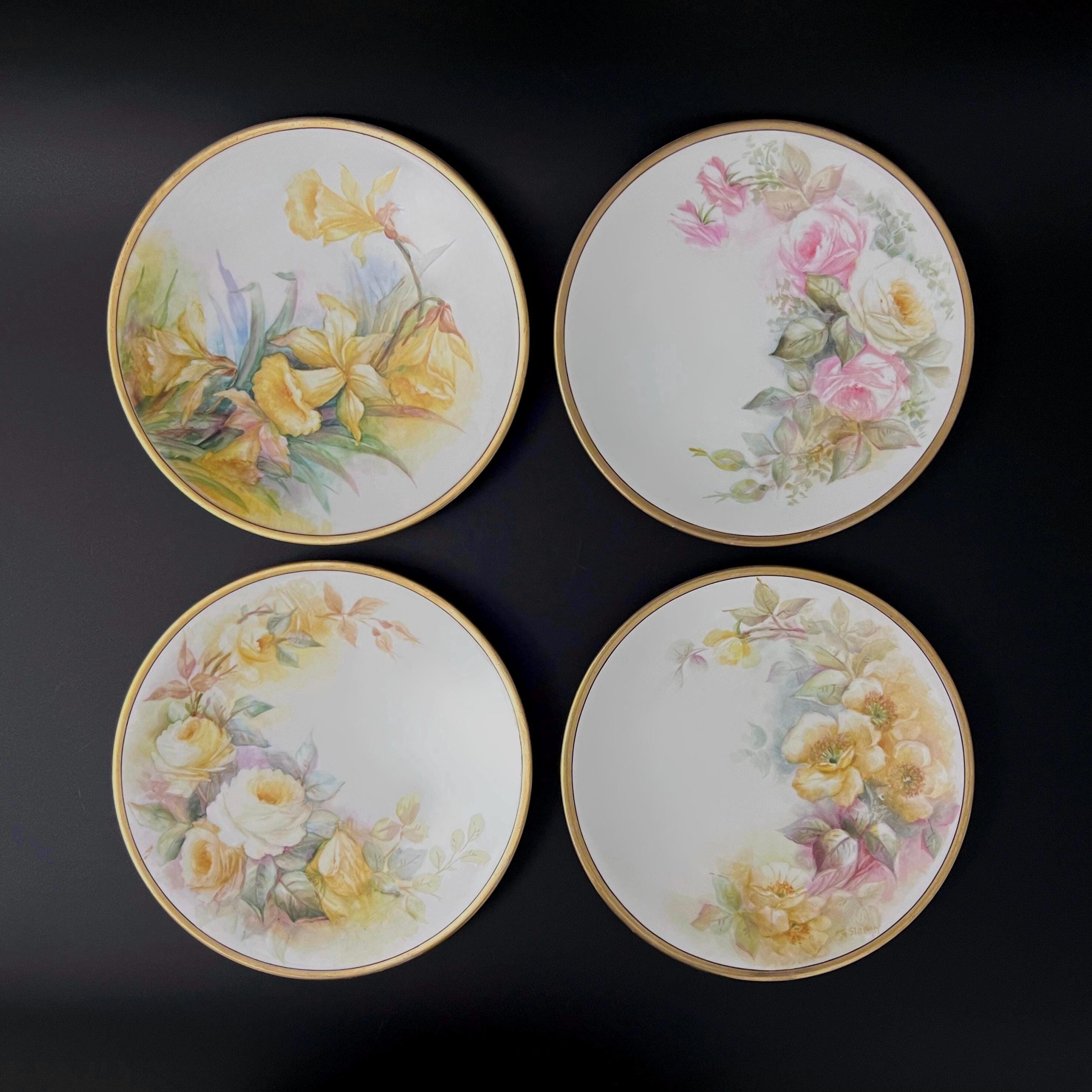Antique Limoges Floral Plates Set: Tressemanes & Vogt, Art Nouveau