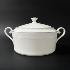 Vintage Bareuther Waldsassen Porcelain Covered Dish: Bavarian Platinum Trim Serveware