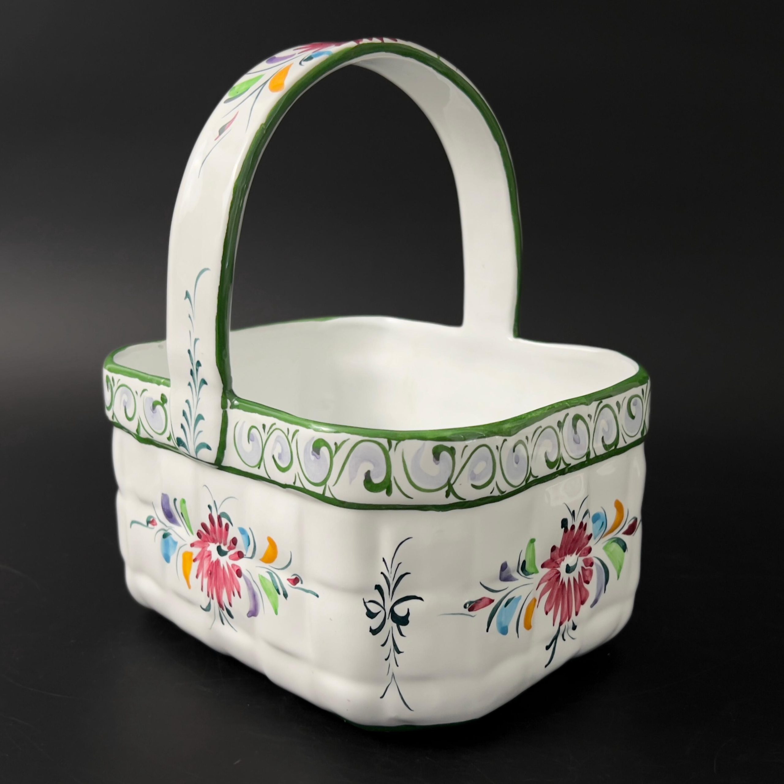 Vintage Portugal Pottery Set: Hand-Painted Floral Basket & Candlestick Holders - Image 6