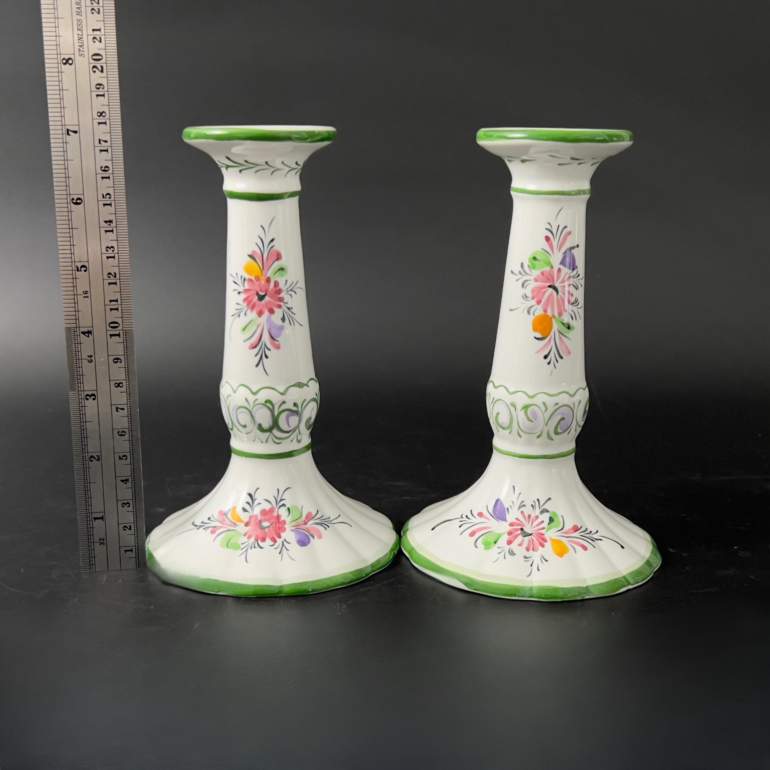 Vintage Portugal Pottery Set: Hand-Painted Floral Basket & Candlestick Holders - Image 10