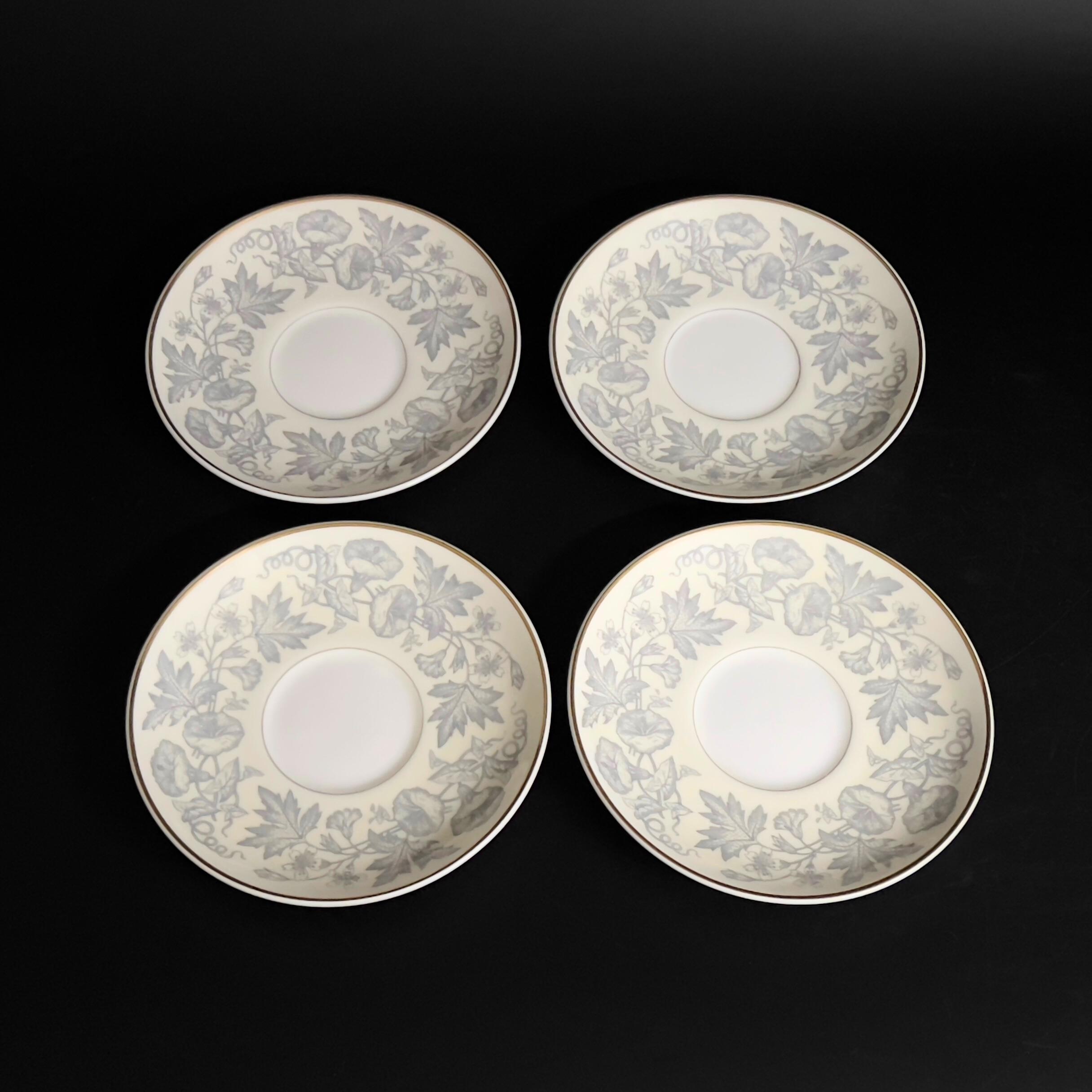 Vintage Wedgwood Wildflower Teacups & Saucers, Set of 4, Ivory Floral, Gold Trim - Image 8