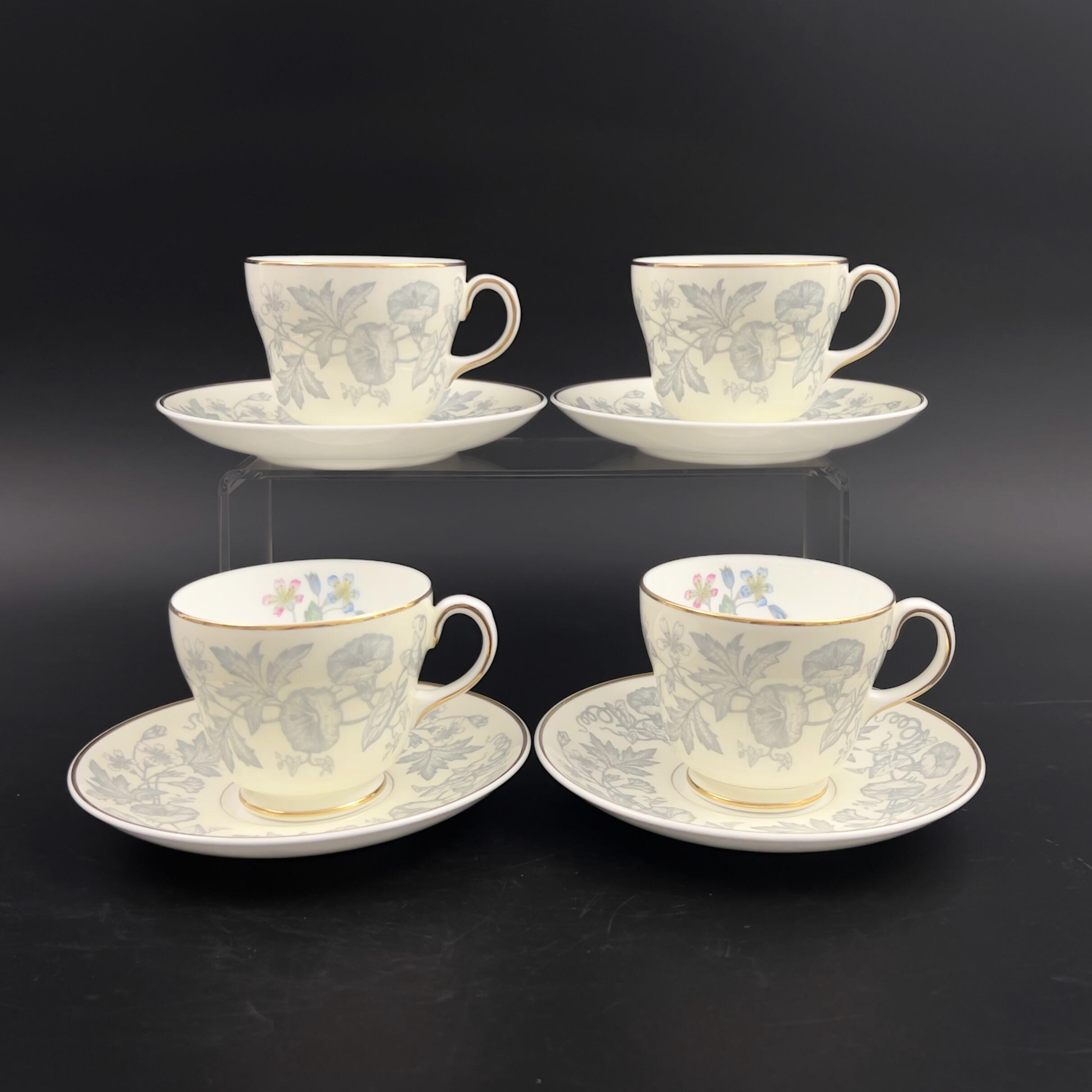 Vintage Wedgwood Wildflower Teacups & Saucers, Set of 4, Ivory Floral, Gold Trim - Image 5