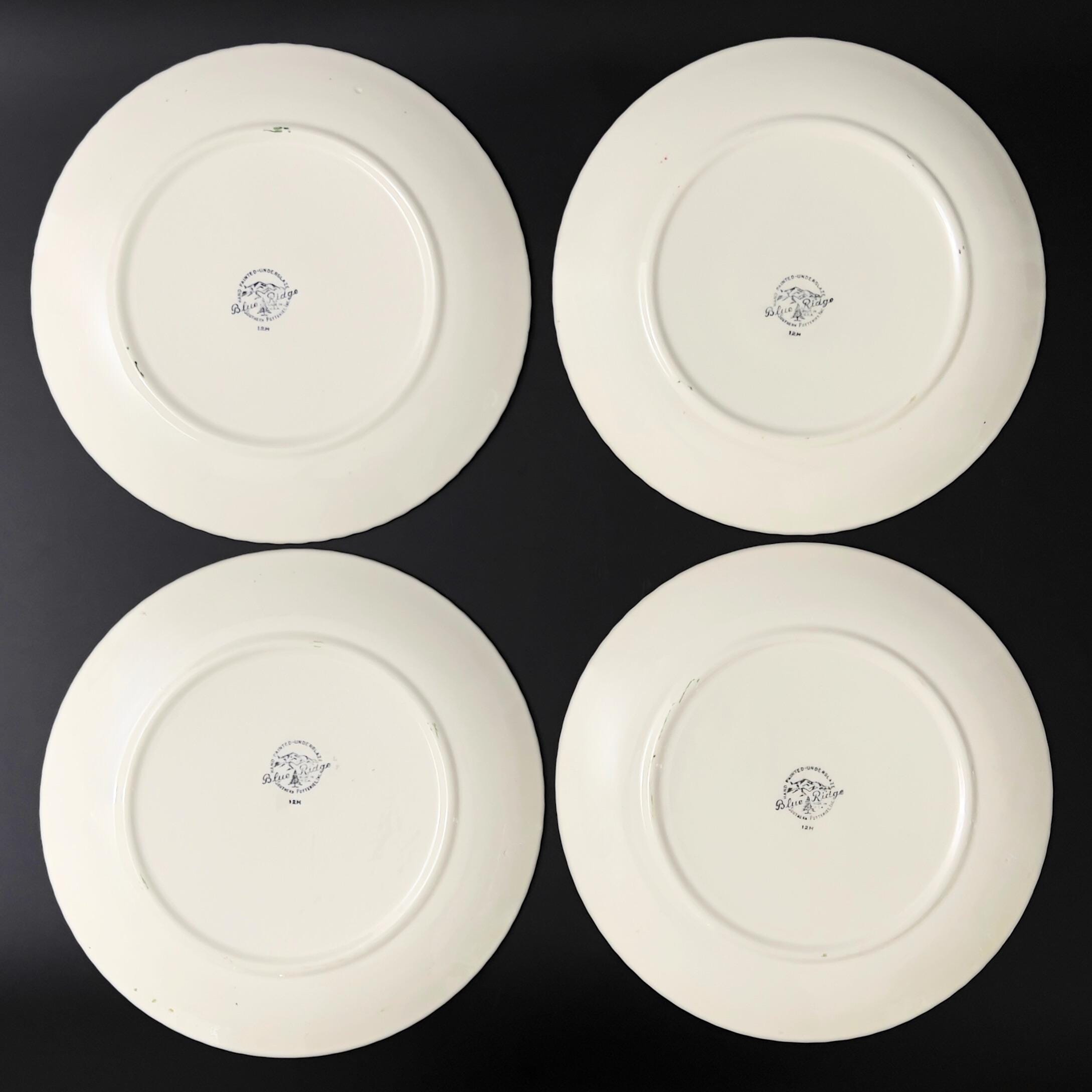 Blue Ridge Quaker Apple Plates: 1940s Folk Art Luncheon Plates, Set of 4 - Image 7