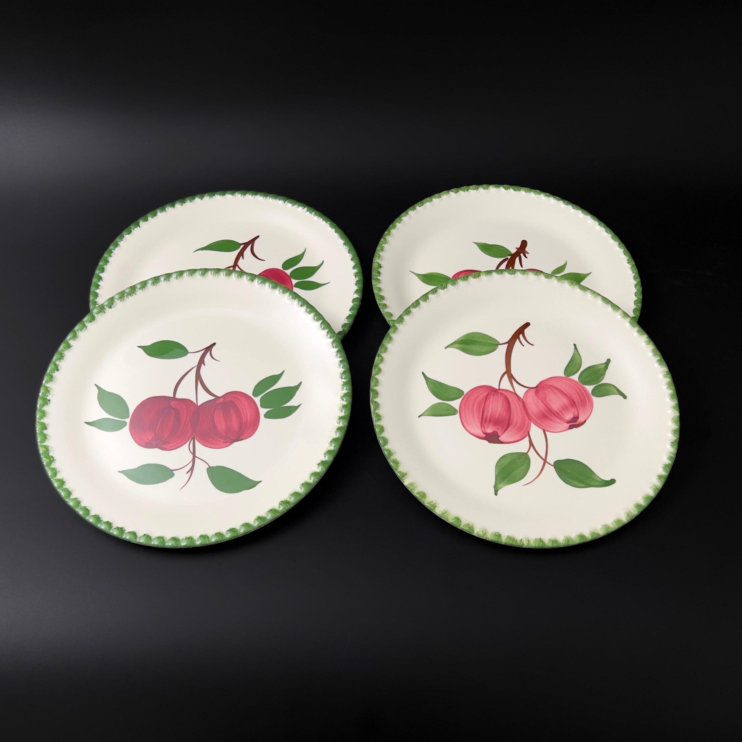Blue Ridge Quaker Apple Plates: 1940s Folk Art Luncheon Plates, Set of 4 - Image 4