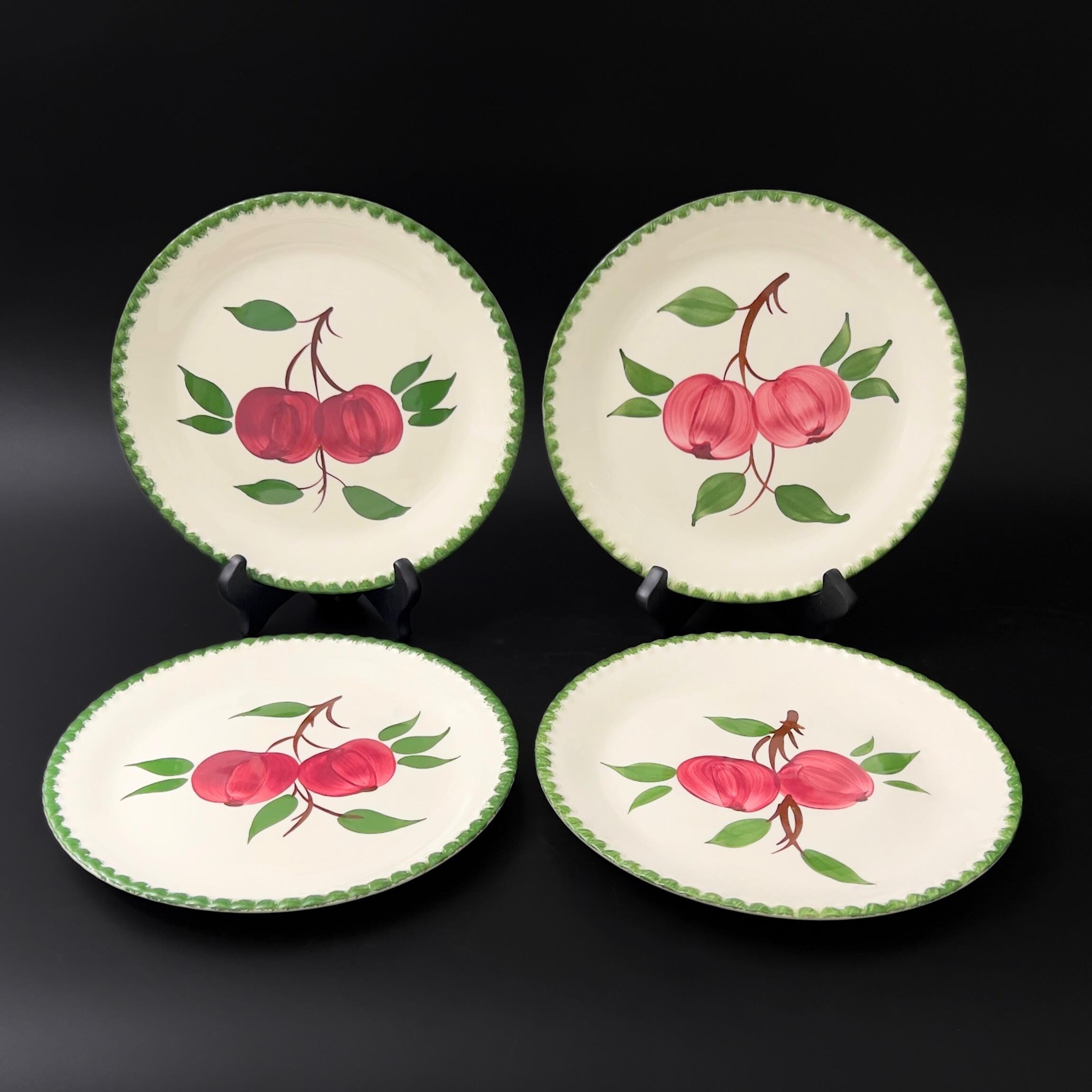 Blue Ridge Quaker Apple Plates: 1940s Folk Art Luncheon Plates, Set of 4 - Image 3