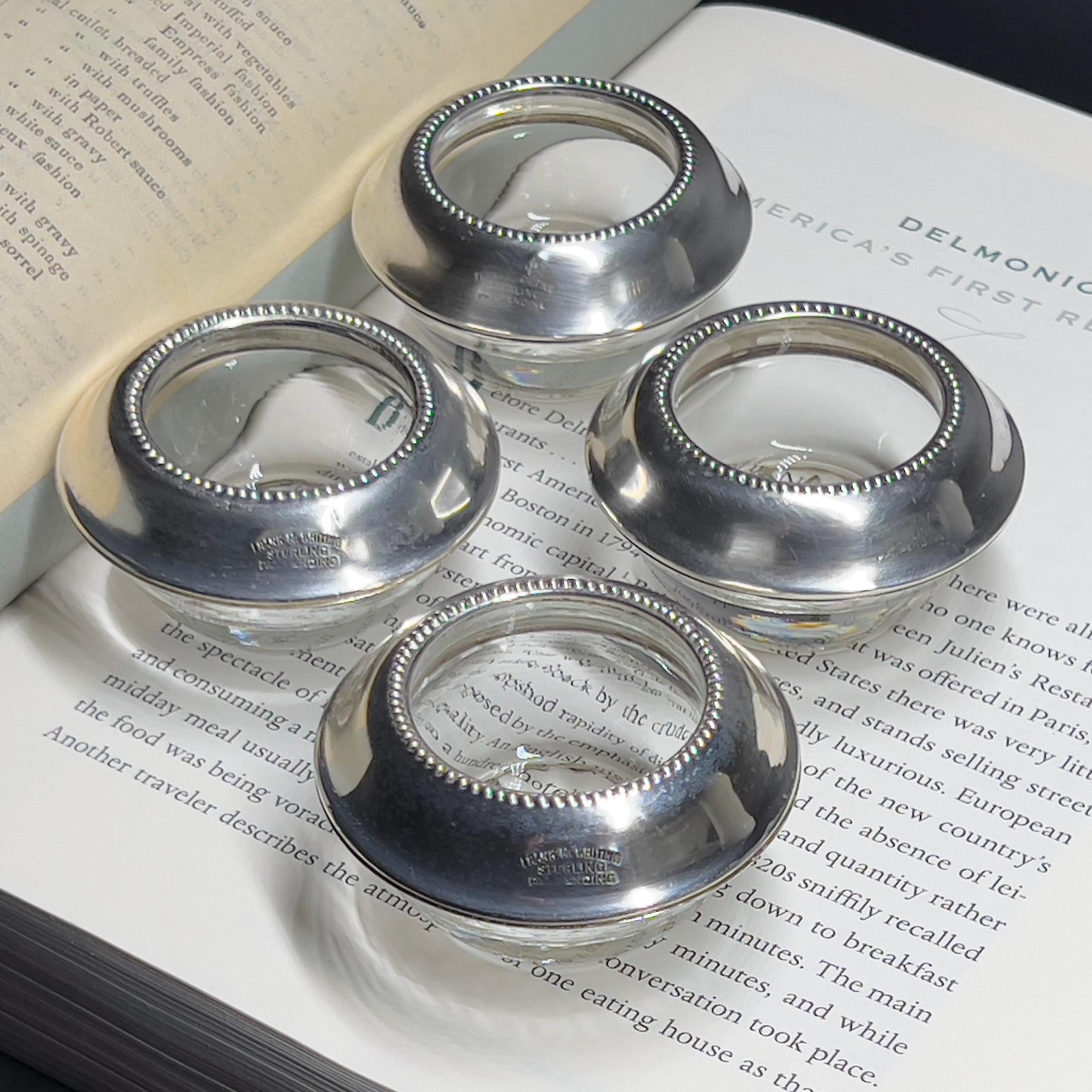 Antique Frank M. Whiting Sterling Silver Rim Crystal Salt Cellars - Set of 4 - Image 3