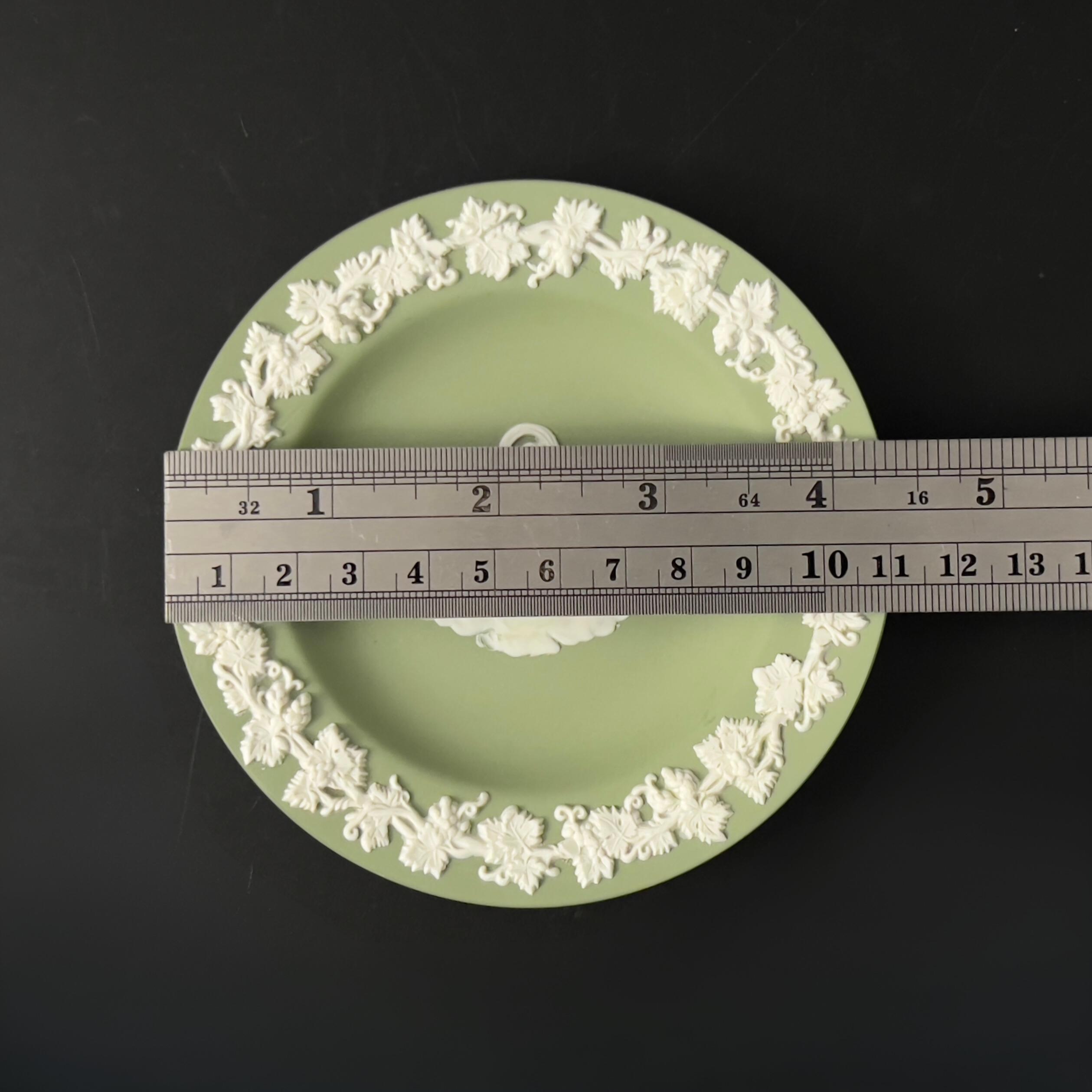 Vintage Wedgwood Jasperware Set: Sage Green Vase & Trinket Dish - Image 9