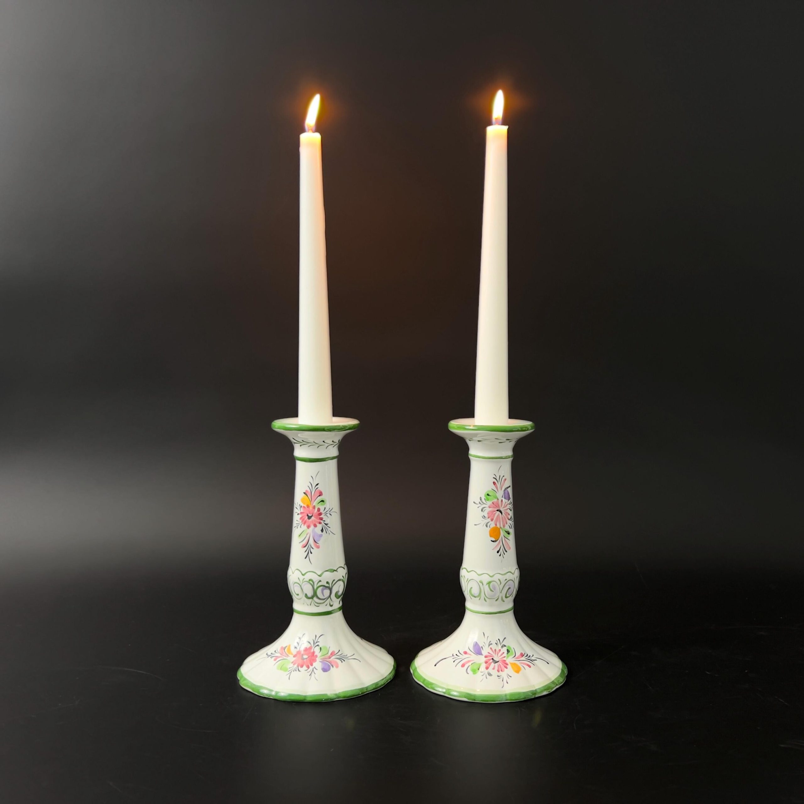 Vintage Portugal Pottery Set: Hand-Painted Floral Basket & Candlestick Holders - Image 4
