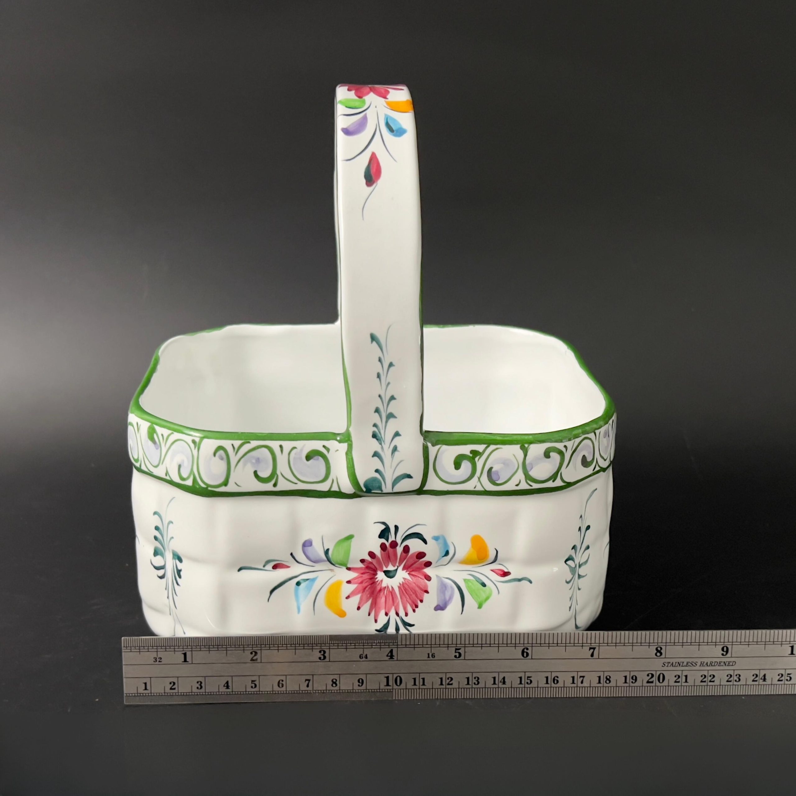 Vintage Portugal Pottery Set: Hand-Painted Floral Basket & Candlestick Holders - Image 11