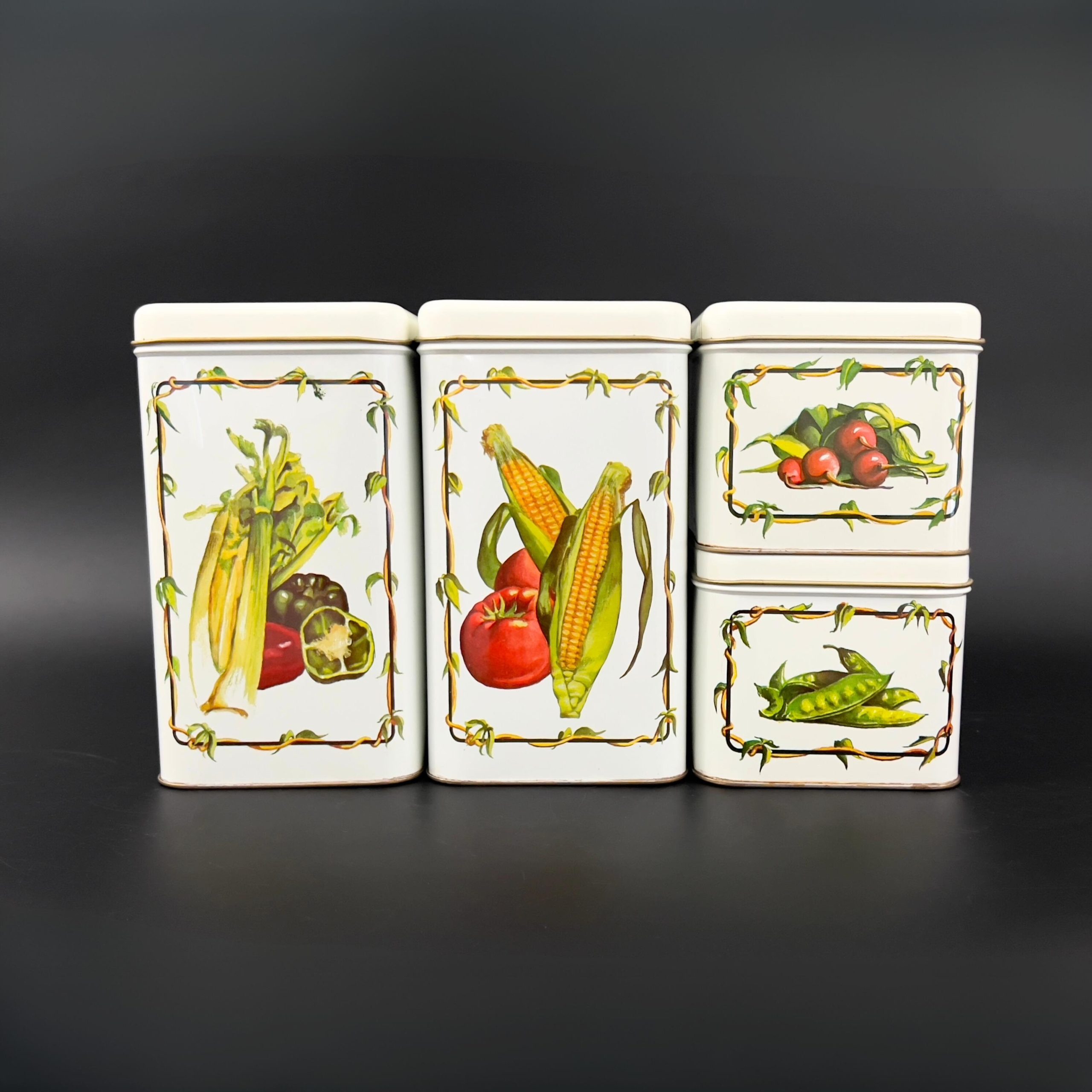 Vintage Cheinco Tin Canister Set: Retro Vegetable Kitchen Storage, USA Made