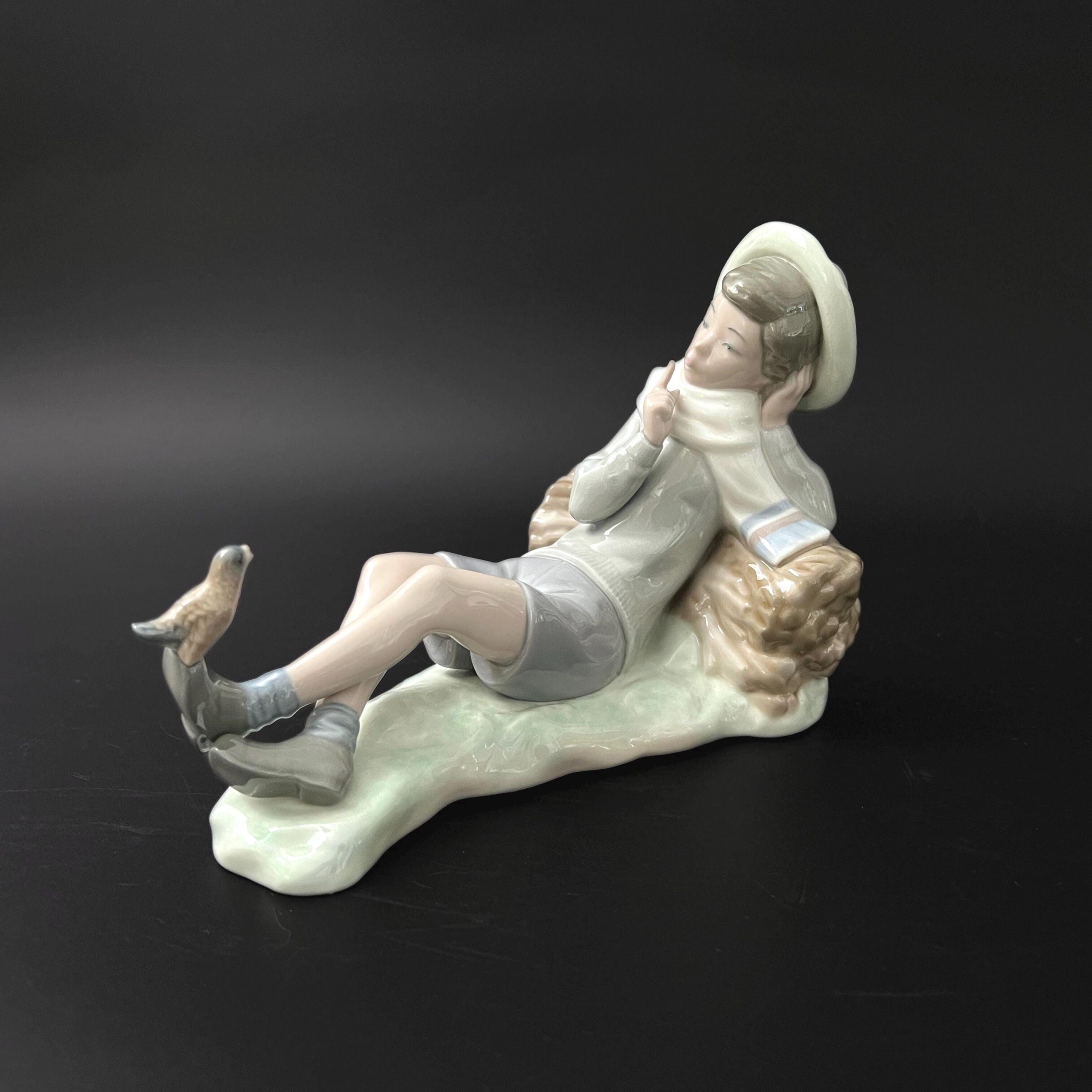Vintage Lladro Porcelain Shepherd Boy with Bird Figurine #4730