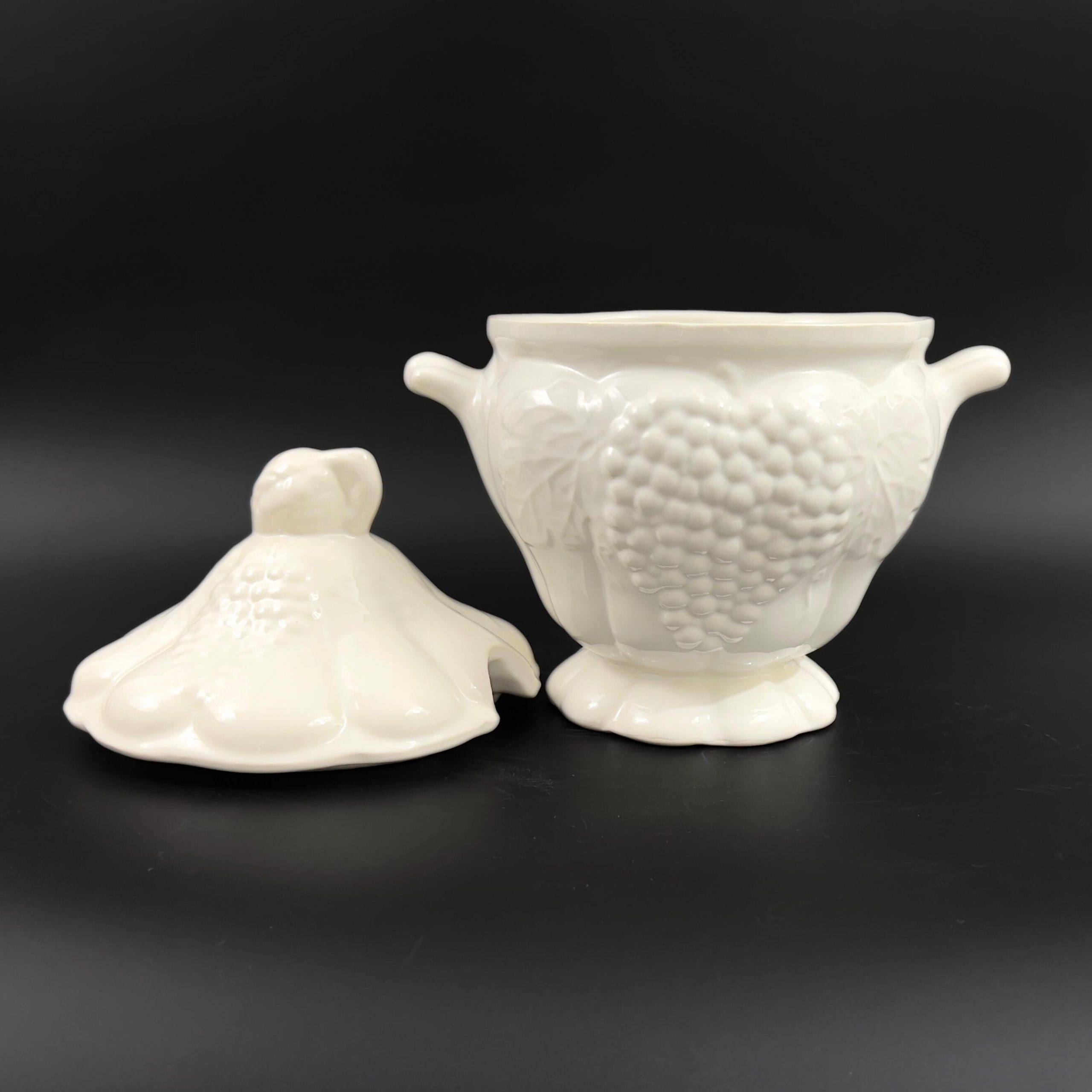 Vintage White Soup Tureen: Embossed Grape Design, 3 Quart Covered Tureen - Image 4
