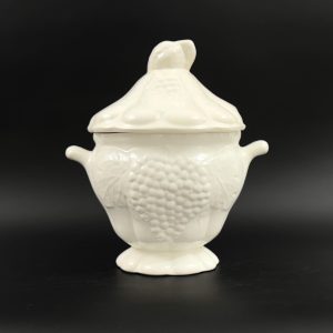 Vintage White Soup Tureen: Embossed Grape Design, 3 Quart Covered Tureen