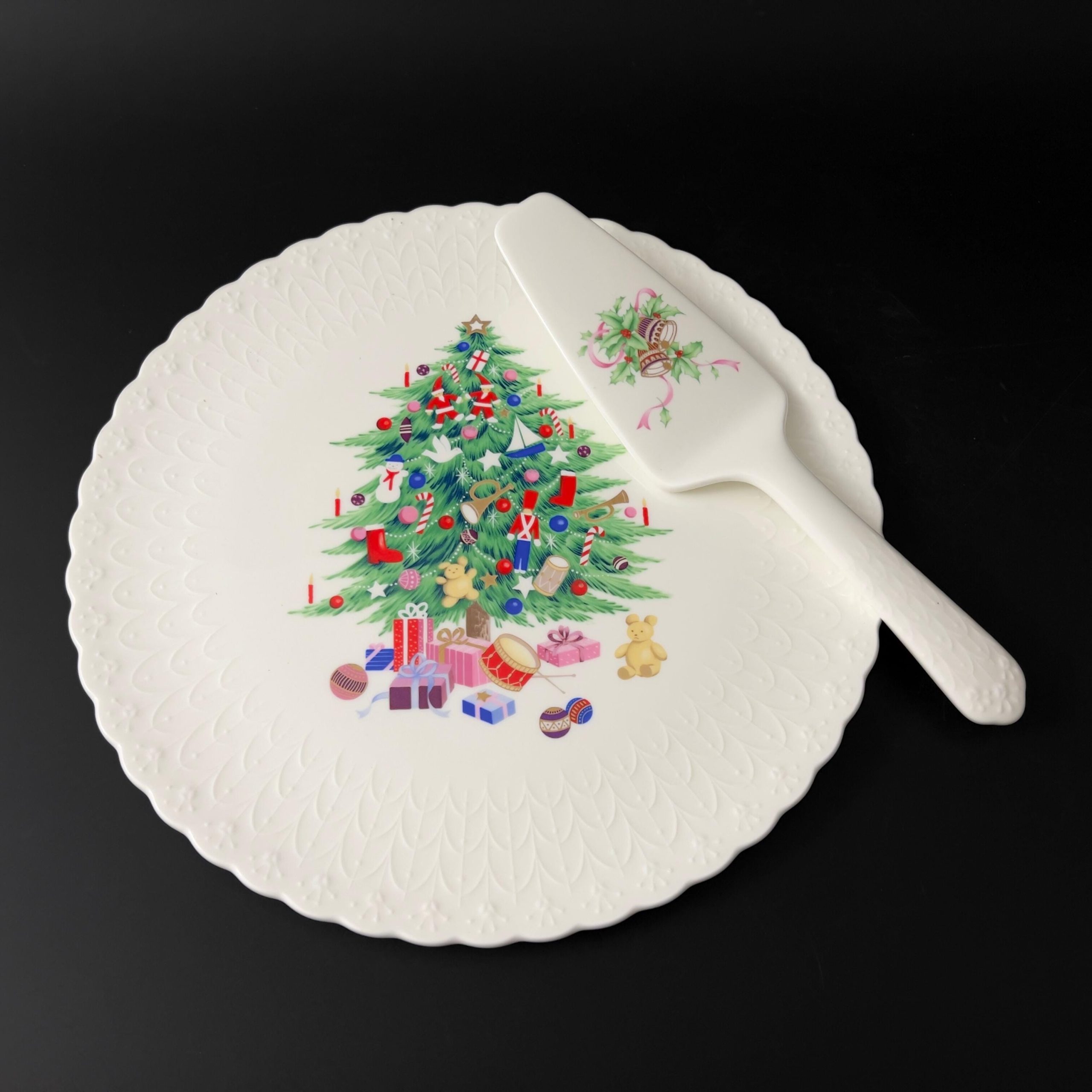 Vintage Mikasa Christmas Cake Plate & Server Set: Bone China Christmas Tree Design