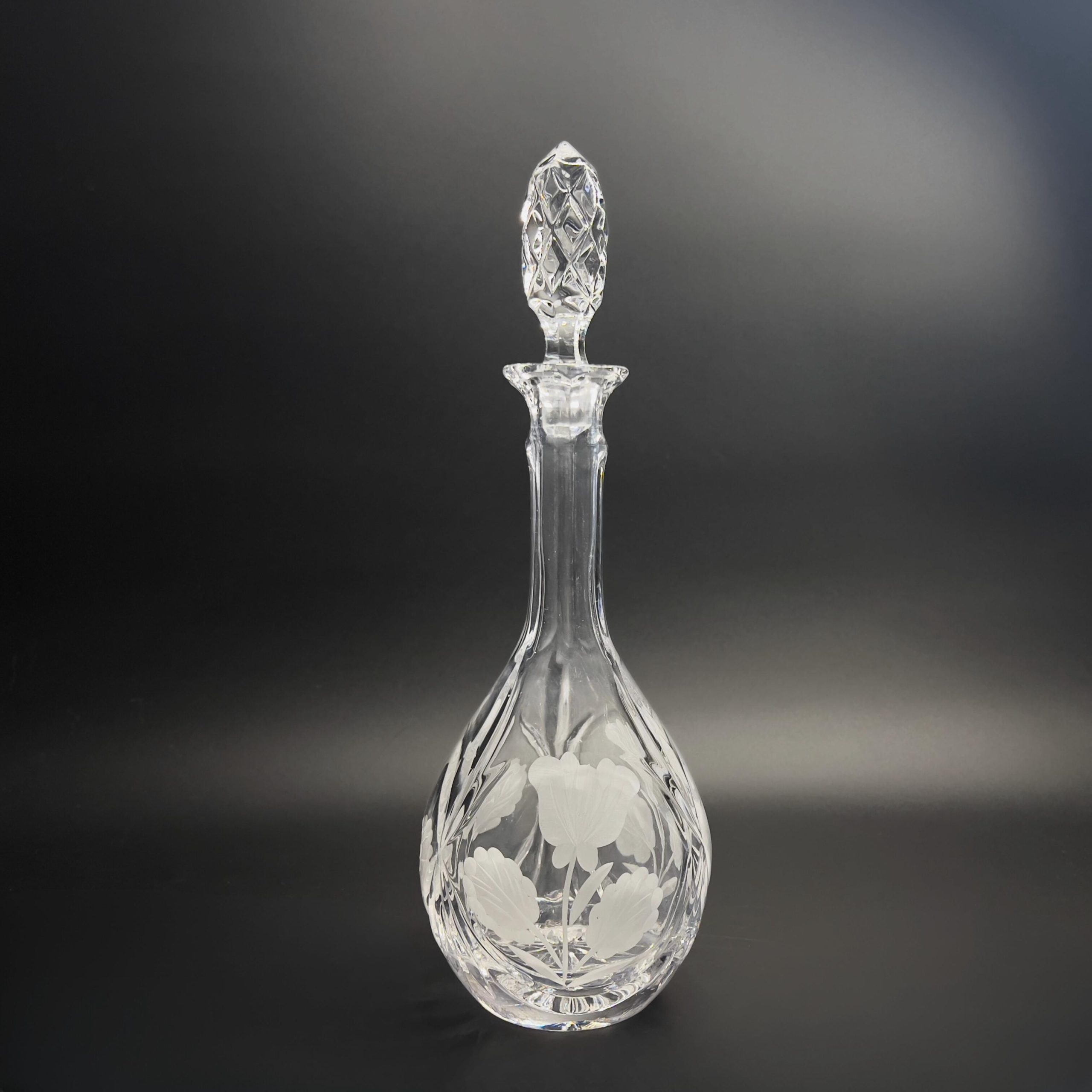 Vintage Cut Crystal Decanter: Mid-Century Barware with Etched Poppies