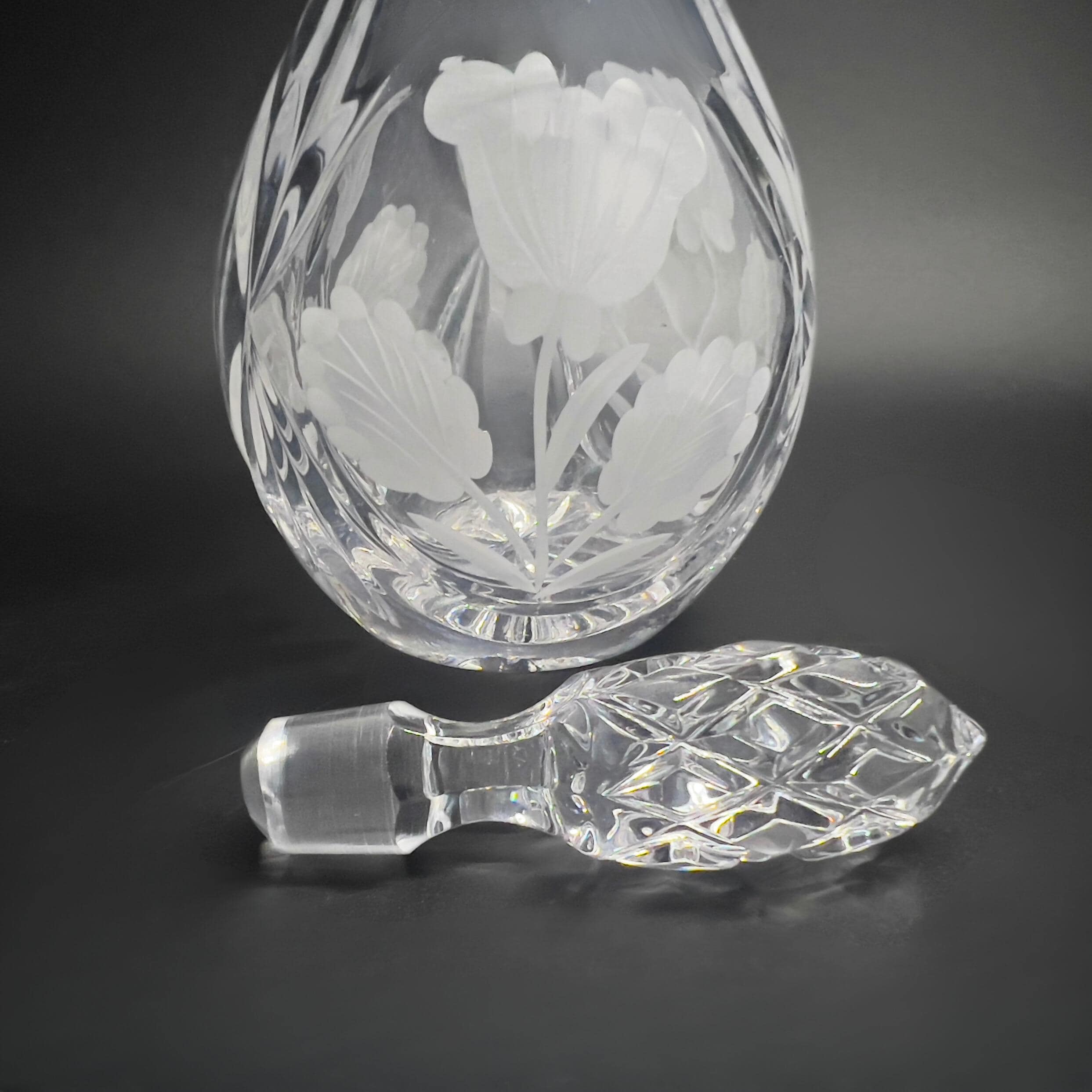 Vintage Cut Crystal Decanter: Mid-Century Barware with Etched Poppies - Image 5