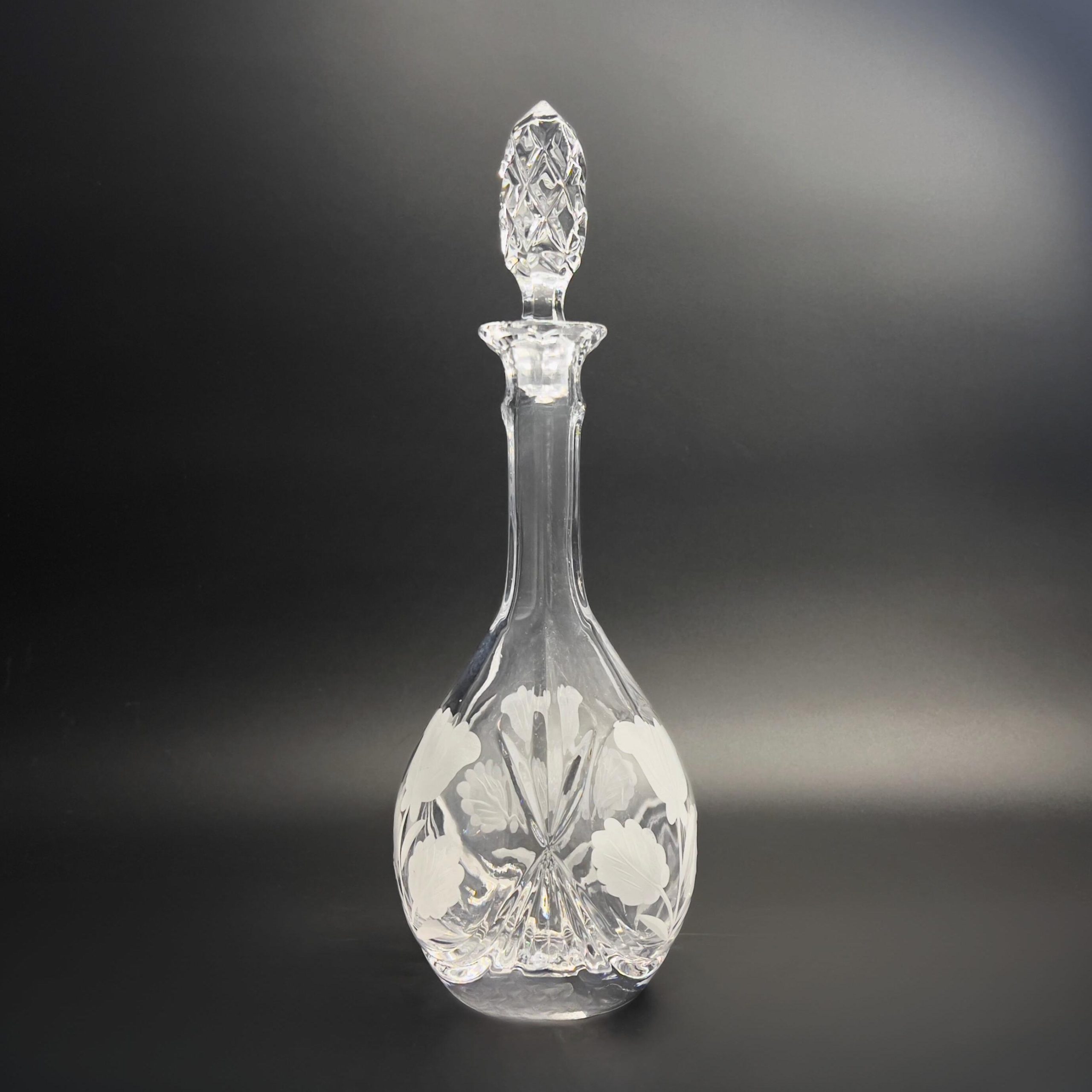 Vintage Cut Crystal Decanter: Mid-Century Barware with Etched Poppies - Image 6