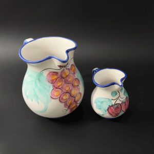Vintage Vietri Italy Ceramic Pitcher Set: Hand-Painted Grape & Strawberry Buon Giorno