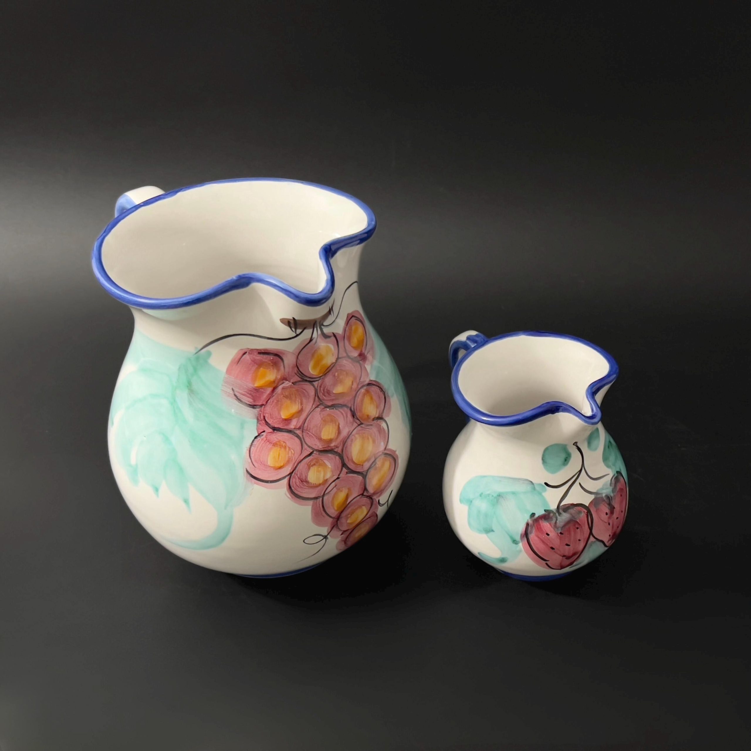 Vintage Vietri Italy Ceramic Pitcher Set: Hand-Painted Grape & Strawberry Buon Giorno