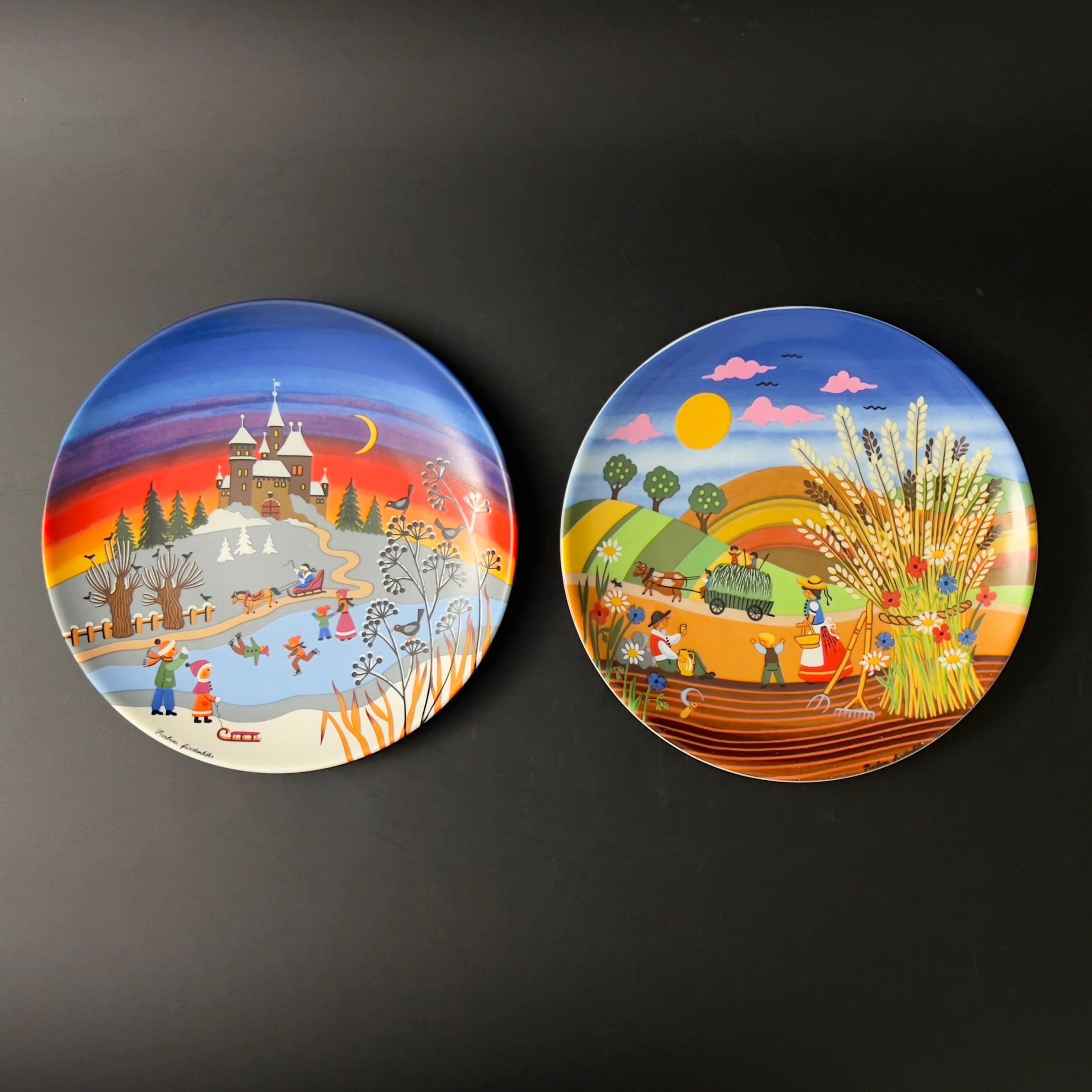 Vintage Barbara Fürstenhöfer Bavarian Wall Plates: Autumn & Winter Set