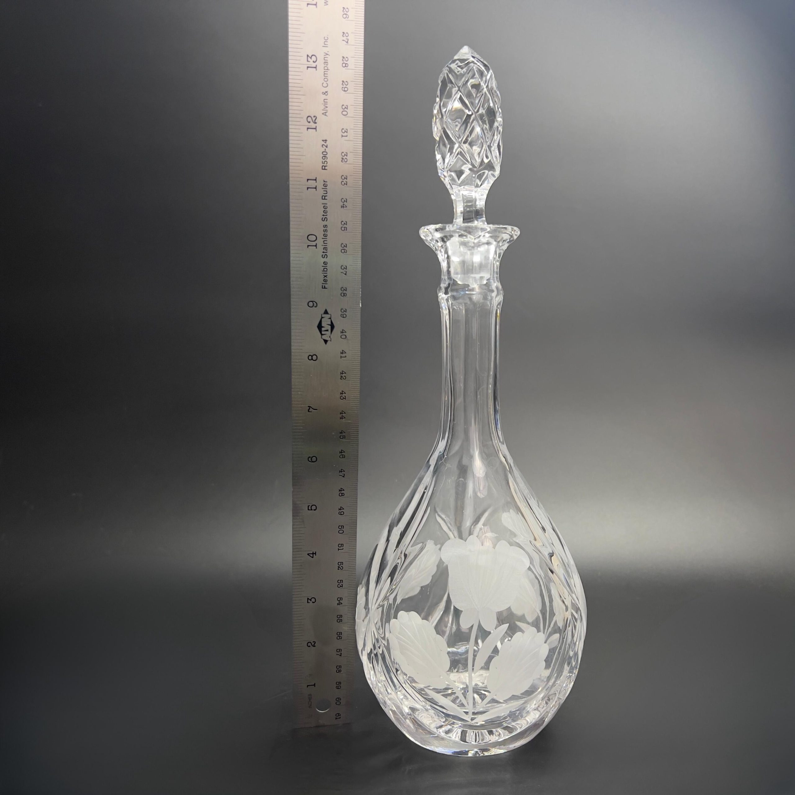 Vintage Cut Crystal Decanter: Mid-Century Barware with Etched Poppies - Image 11