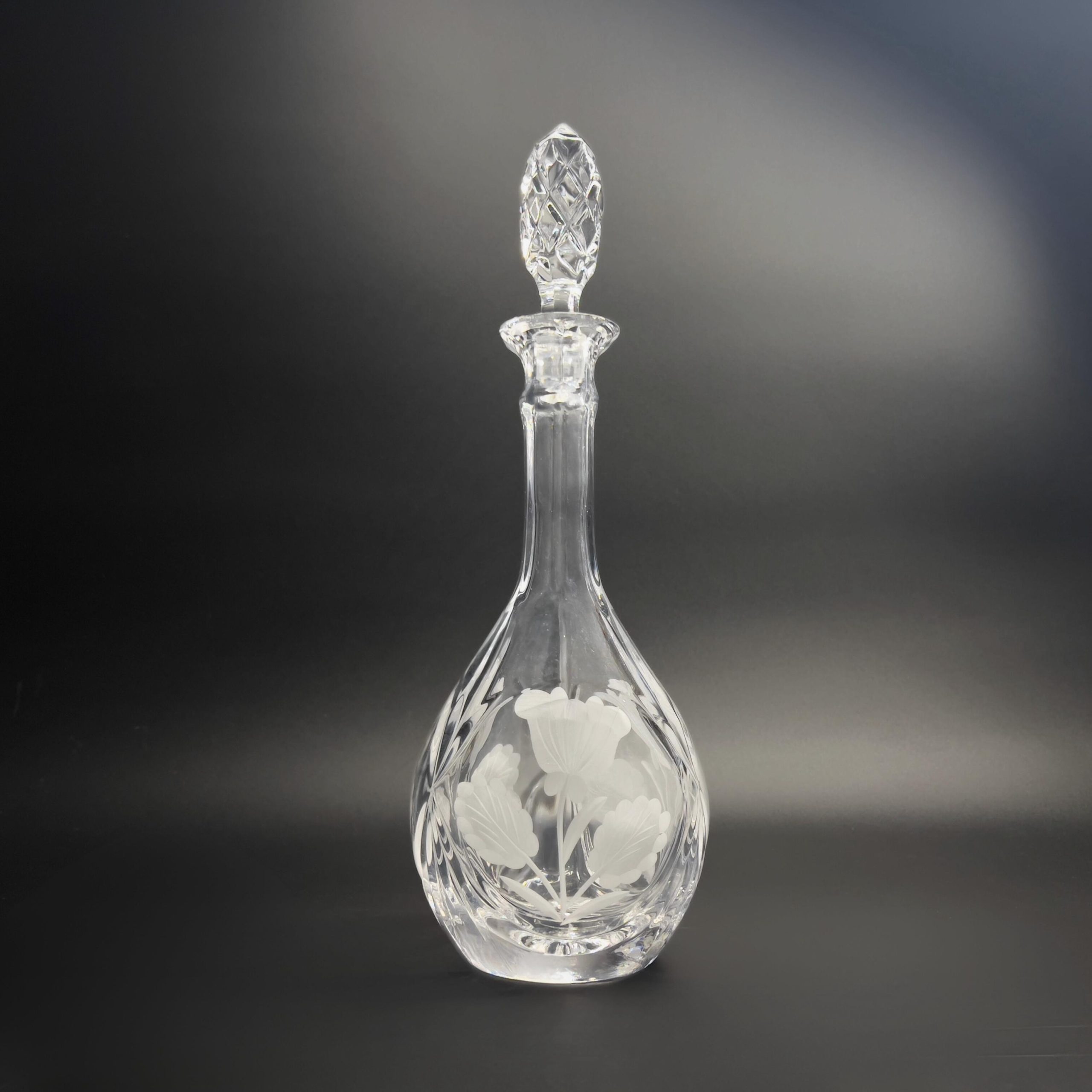 Vintage Cut Crystal Decanter: Mid-Century Barware with Etched Poppies - Image 4