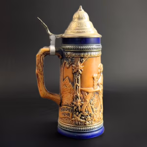 Vintage Gerzit German Beer Stein with Pewter Lid: Cobalt Blue Stoneware