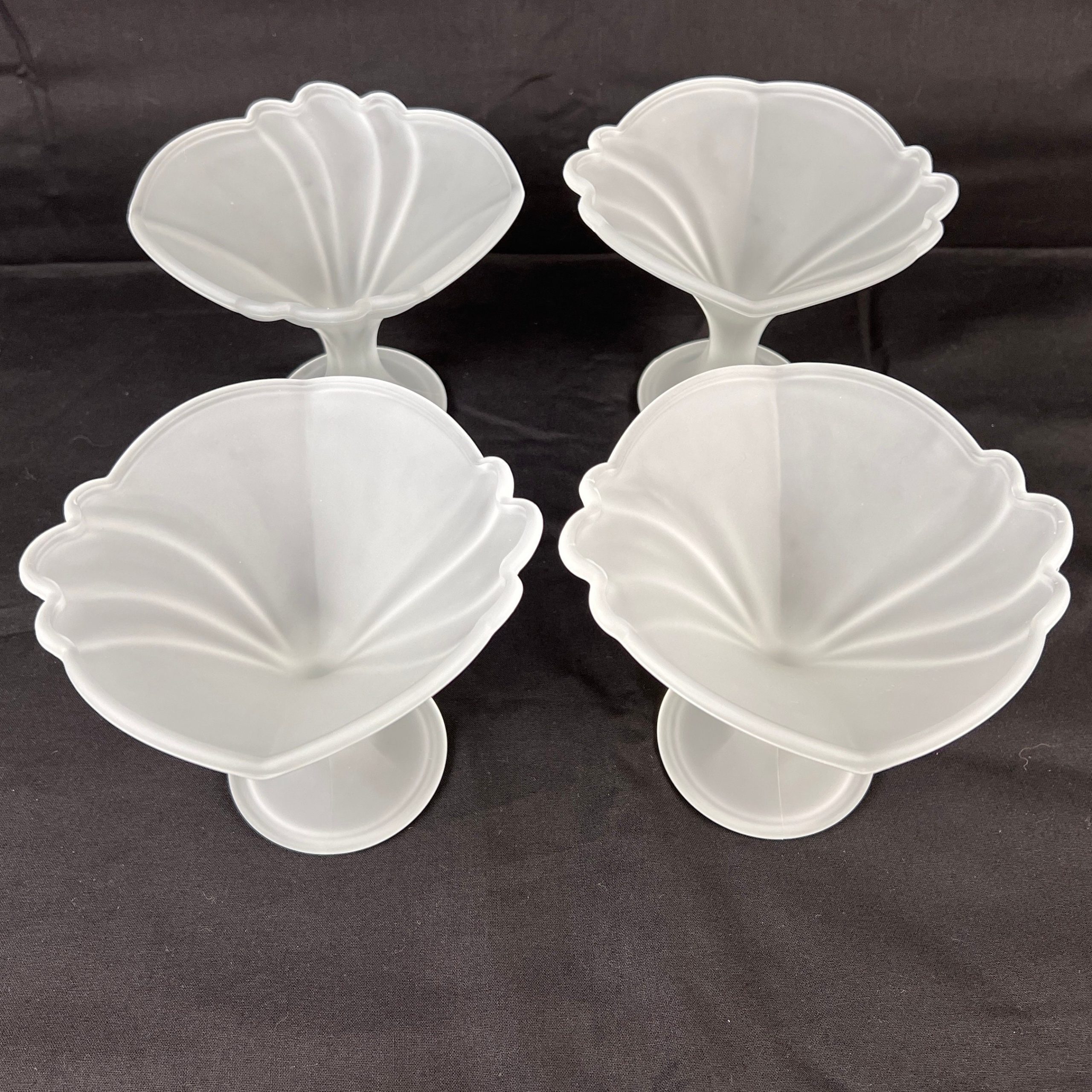 Vintage Art Deco Frosted Glass Pedestal Bowls - Set of 4, Italy