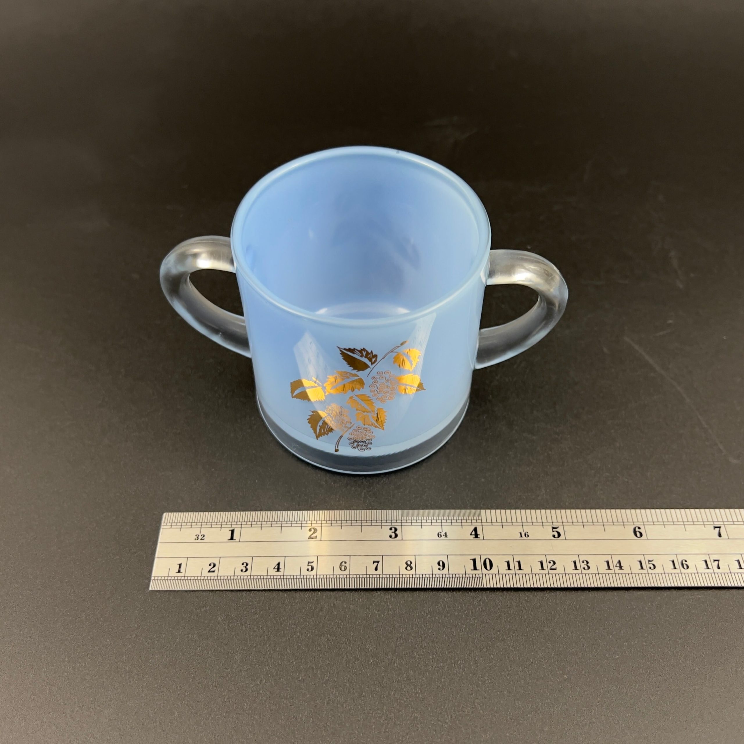 Vintage Bartlett Collins Blue Glass Sugar and Creamer Set: Gold Leaf Design - Image 10