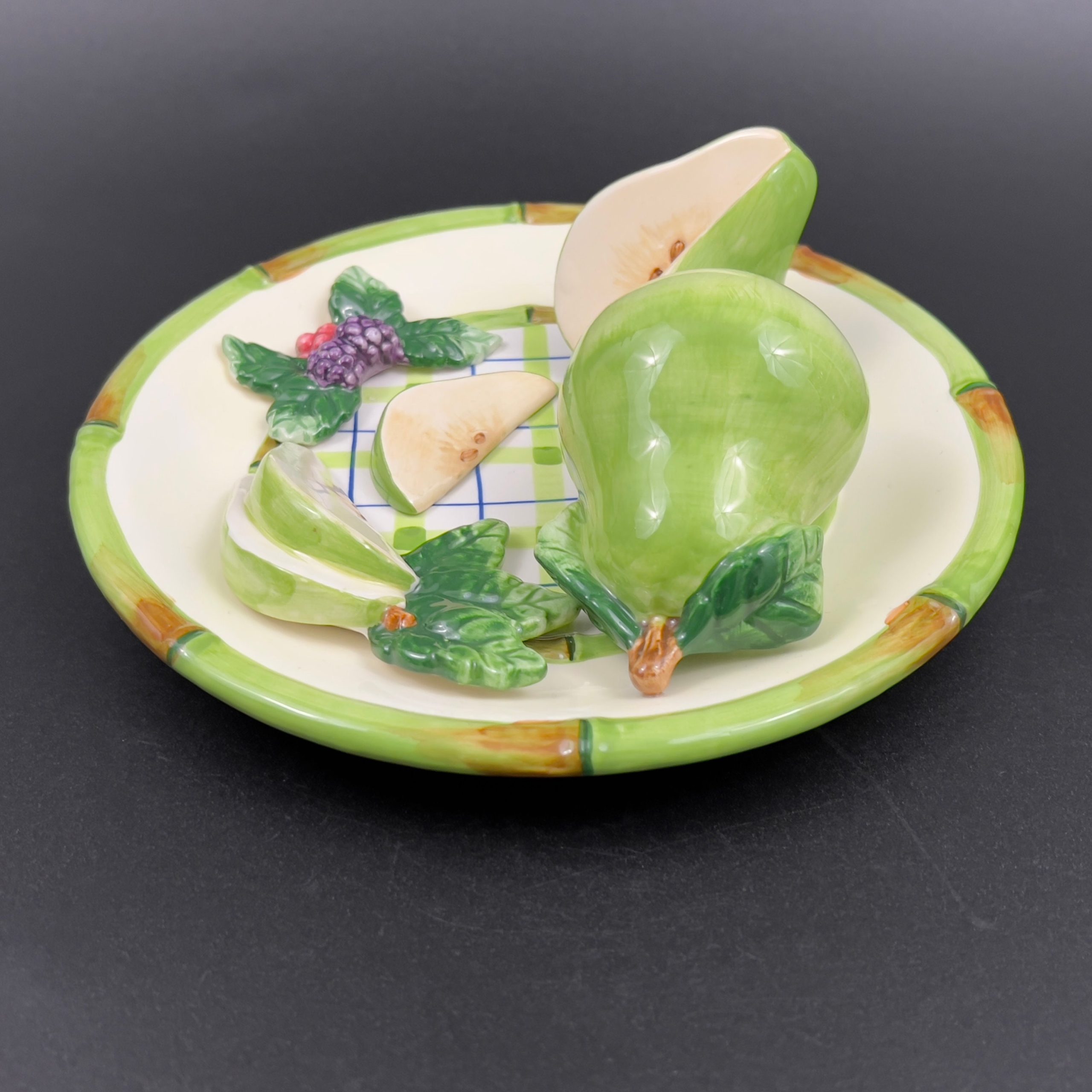 Vintage Gantz Majolica Pear Plate: 3D Relief Wall Art - Image 7