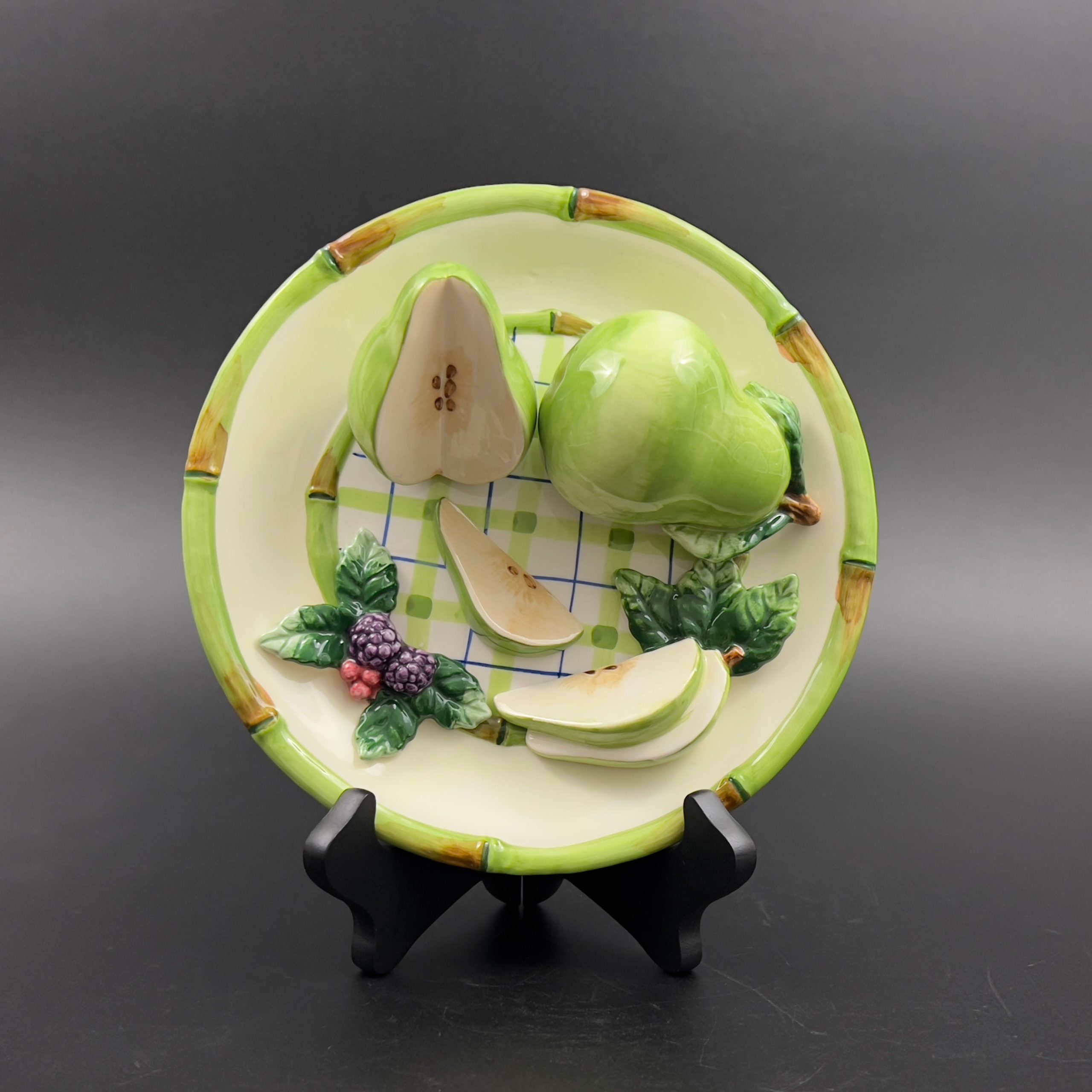 Vintage Gantz Majolica Pear Plate: 3D Relief Wall Art - Image 6