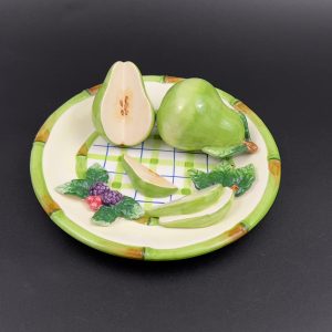 Vintage Gantz Majolica Pear Plate: 3D Relief Wall Art