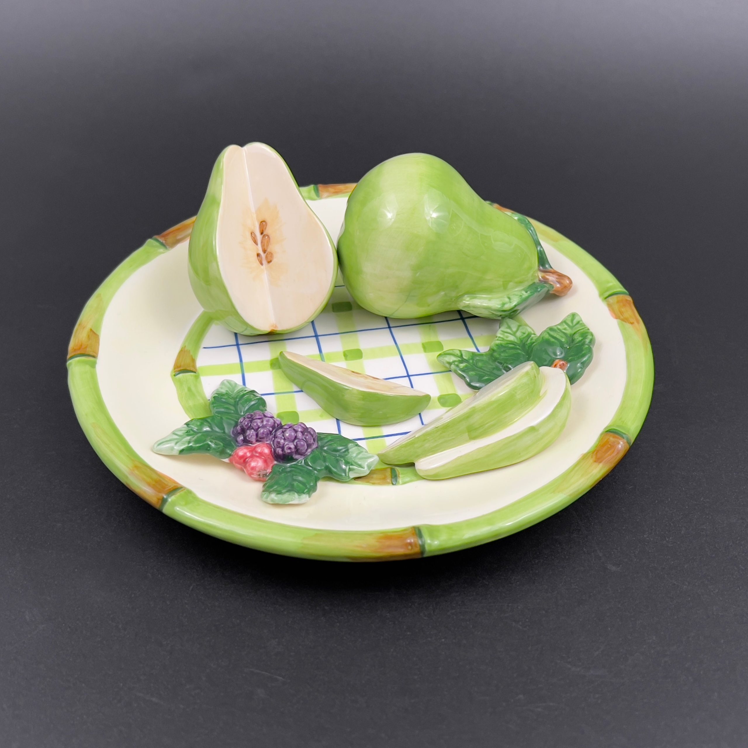 Vintage Gantz Majolica Pear Plate: 3D Relief Wall Art - Image 5