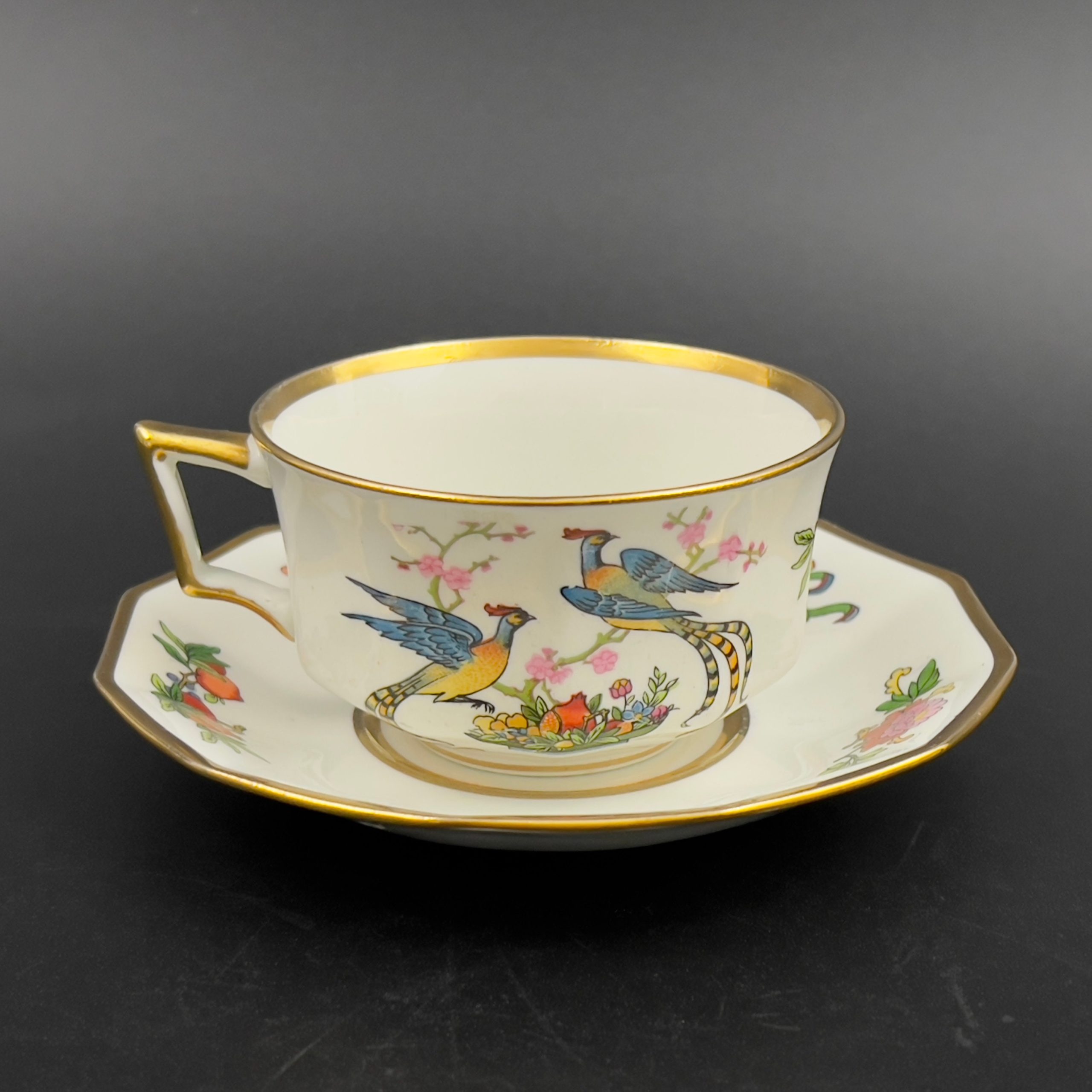 Rare 1913 Johnson Bros Fushan Cup and Saucer: Oriental Birds & Flowers