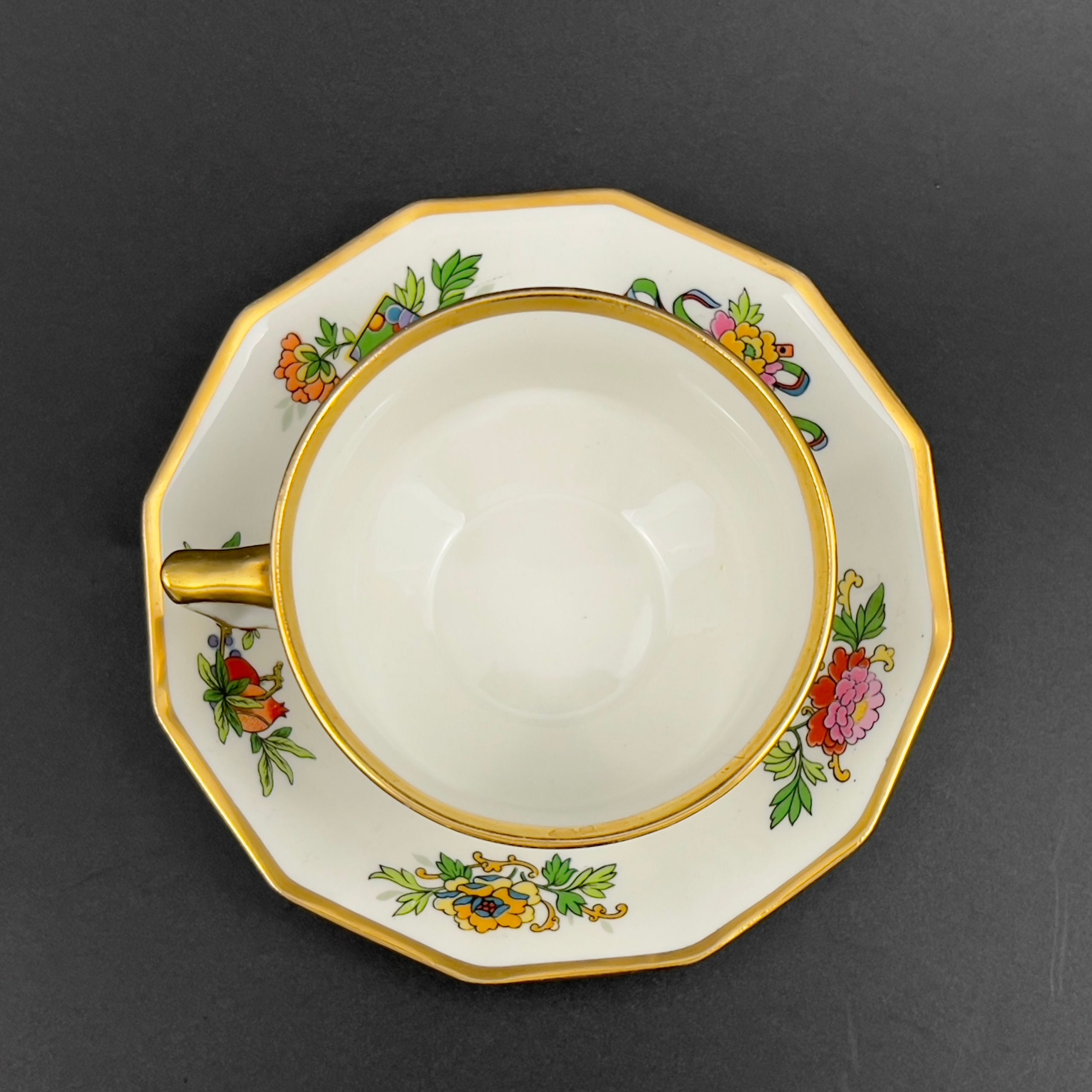 Rare 1913 Johnson Bros Fushan Cup and Saucer: Oriental Birds & Flowers - Image 7