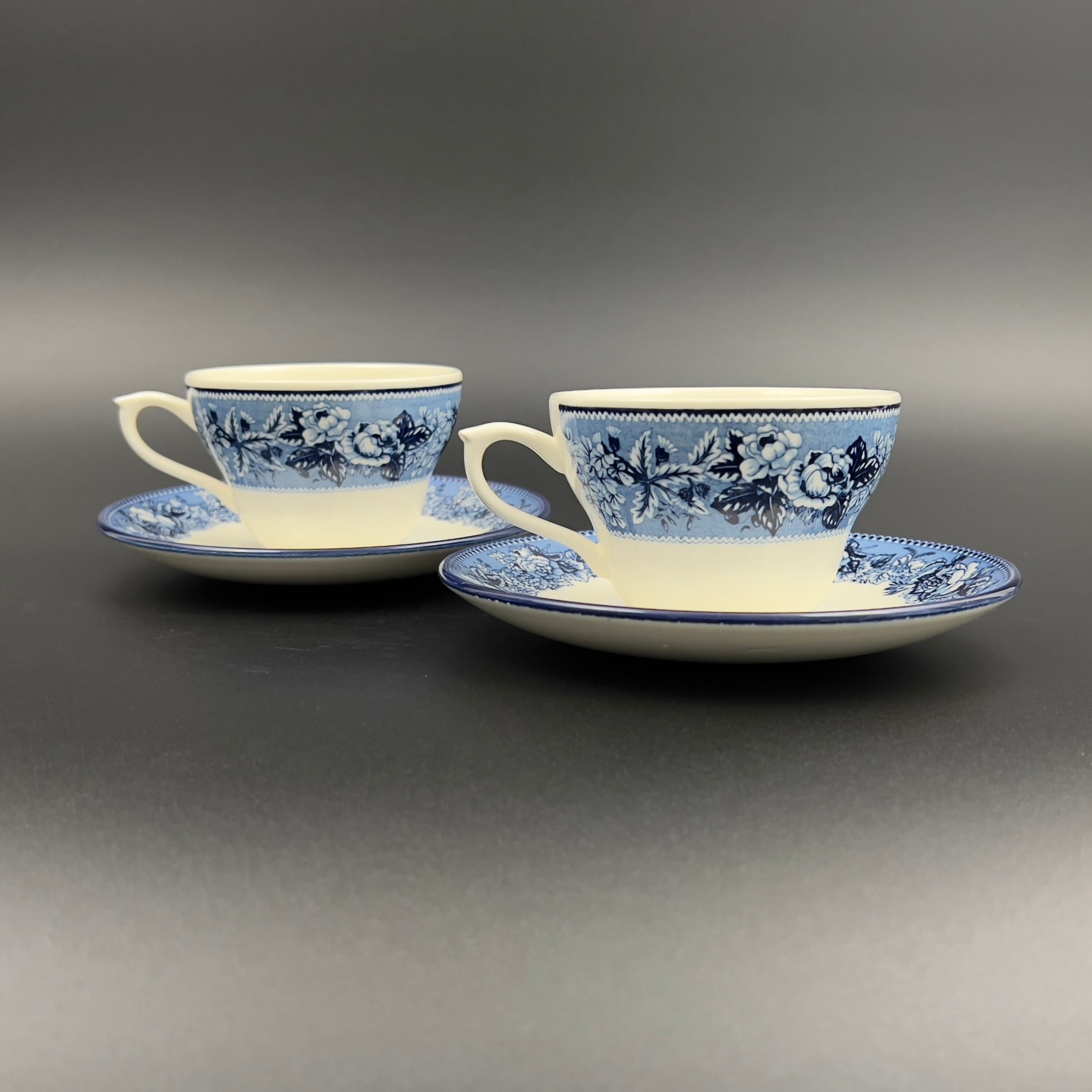 Vintage Wedgwood Highgrove Teacup and Saucer Set: Blue Floral Transferware