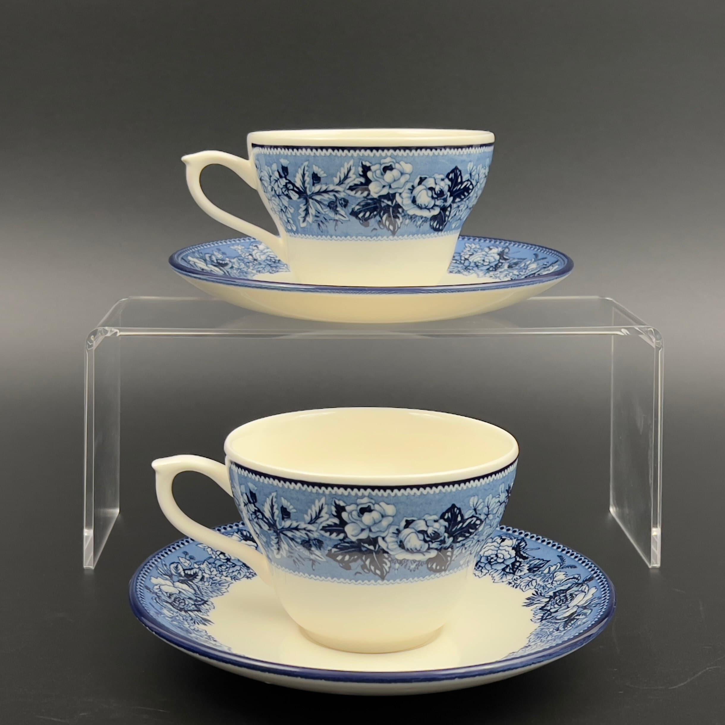 Vintage Wedgwood Highgrove Teacup and Saucer Set: Blue Floral Transferware - Image 6