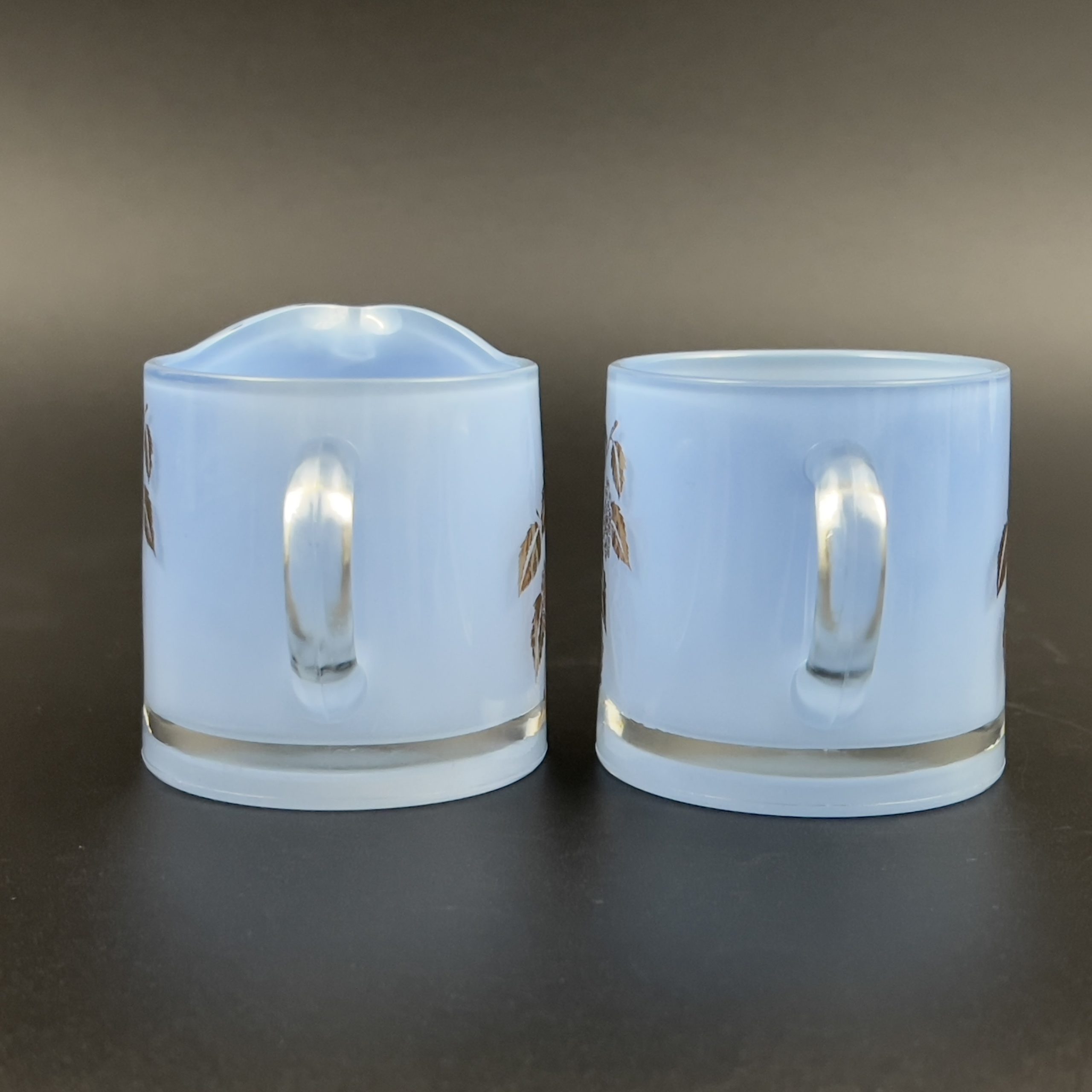 Vintage Bartlett Collins Blue Glass Sugar and Creamer Set: Gold Leaf Design - Image 6