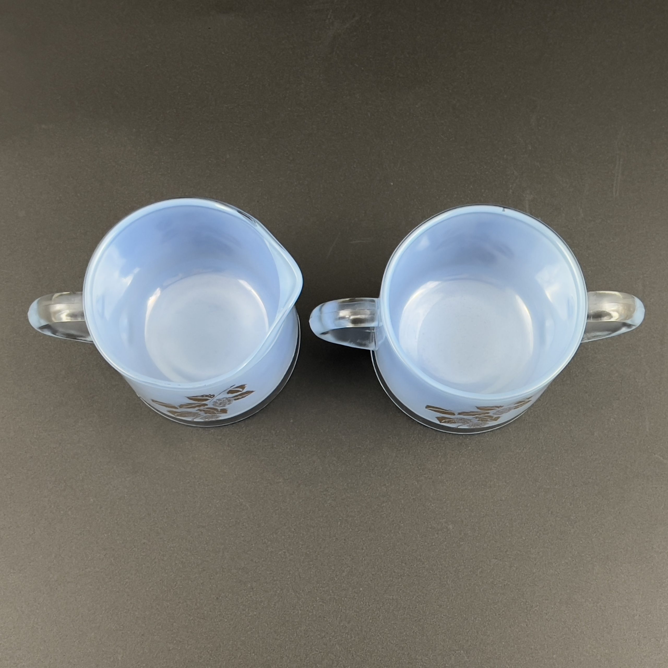 Vintage Bartlett Collins Blue Glass Sugar and Creamer Set: Gold Leaf Design - Image 8